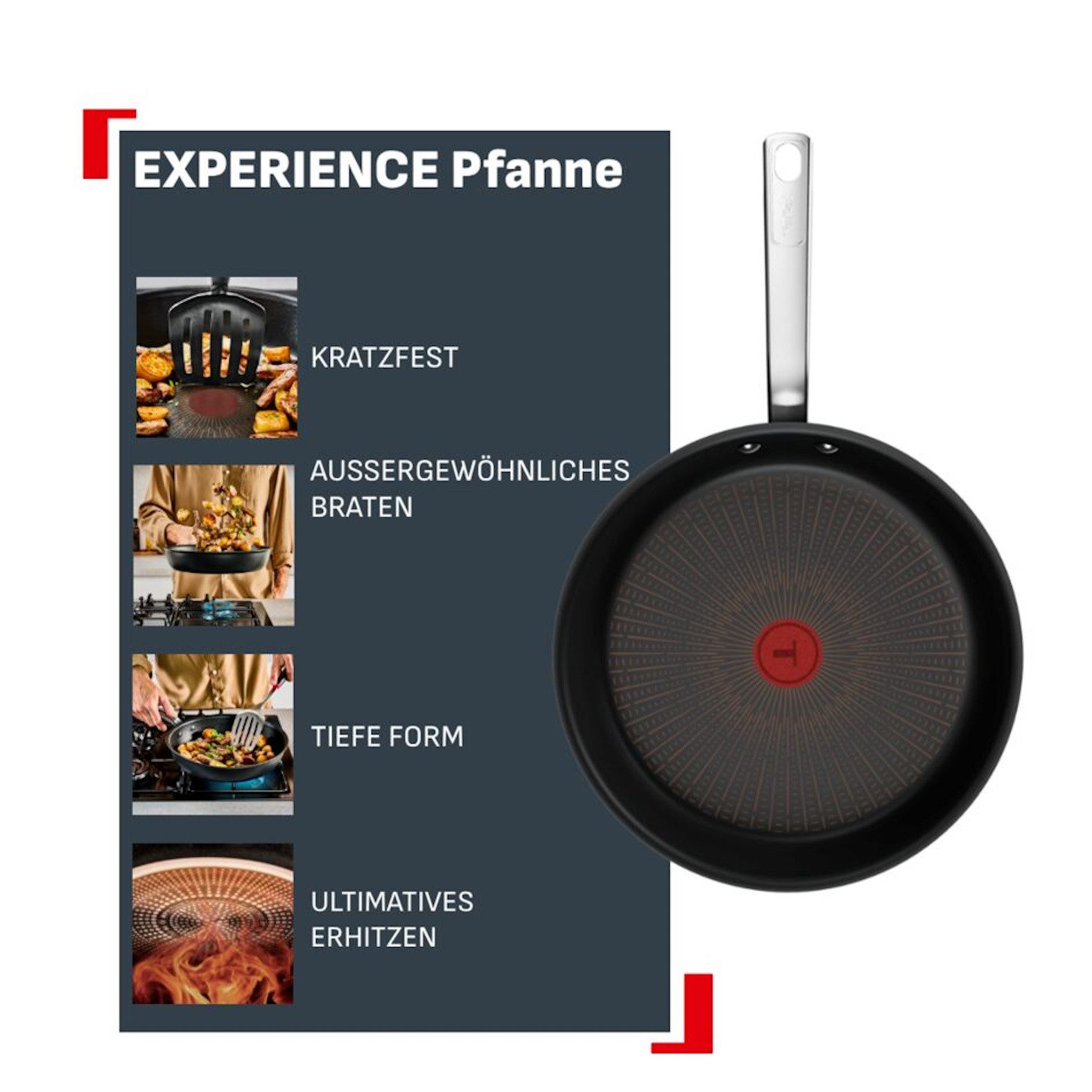 Tefal Bratpfanne Experience Unbreakable, Aluminium (1-tlg), FusionCore Antihaftversiegelung, Induktion, Temperaturanzeiger