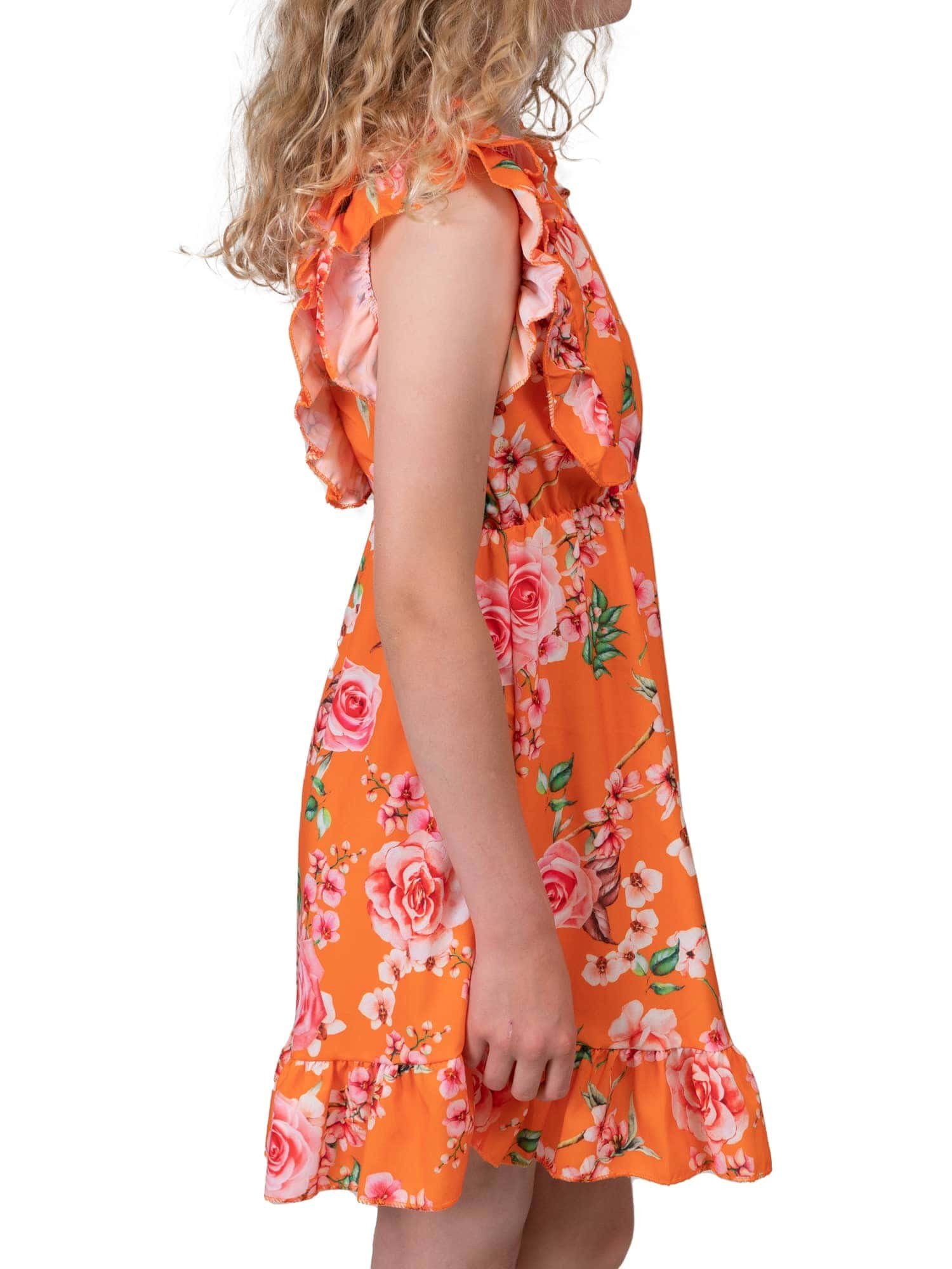 KMISSO Jerseykleid Mädchen Kleid Rosenmotiv (1-tlg) bequem zu tragen Orange