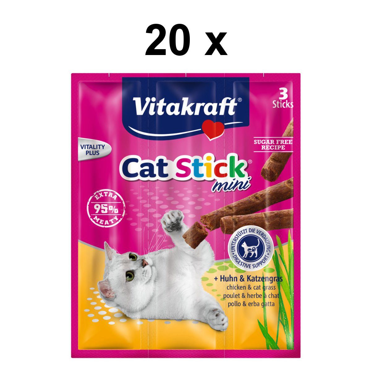 Vitakraft Katzensnack Cat-Stick mini Huhn & Katzengras, 60 x 6g