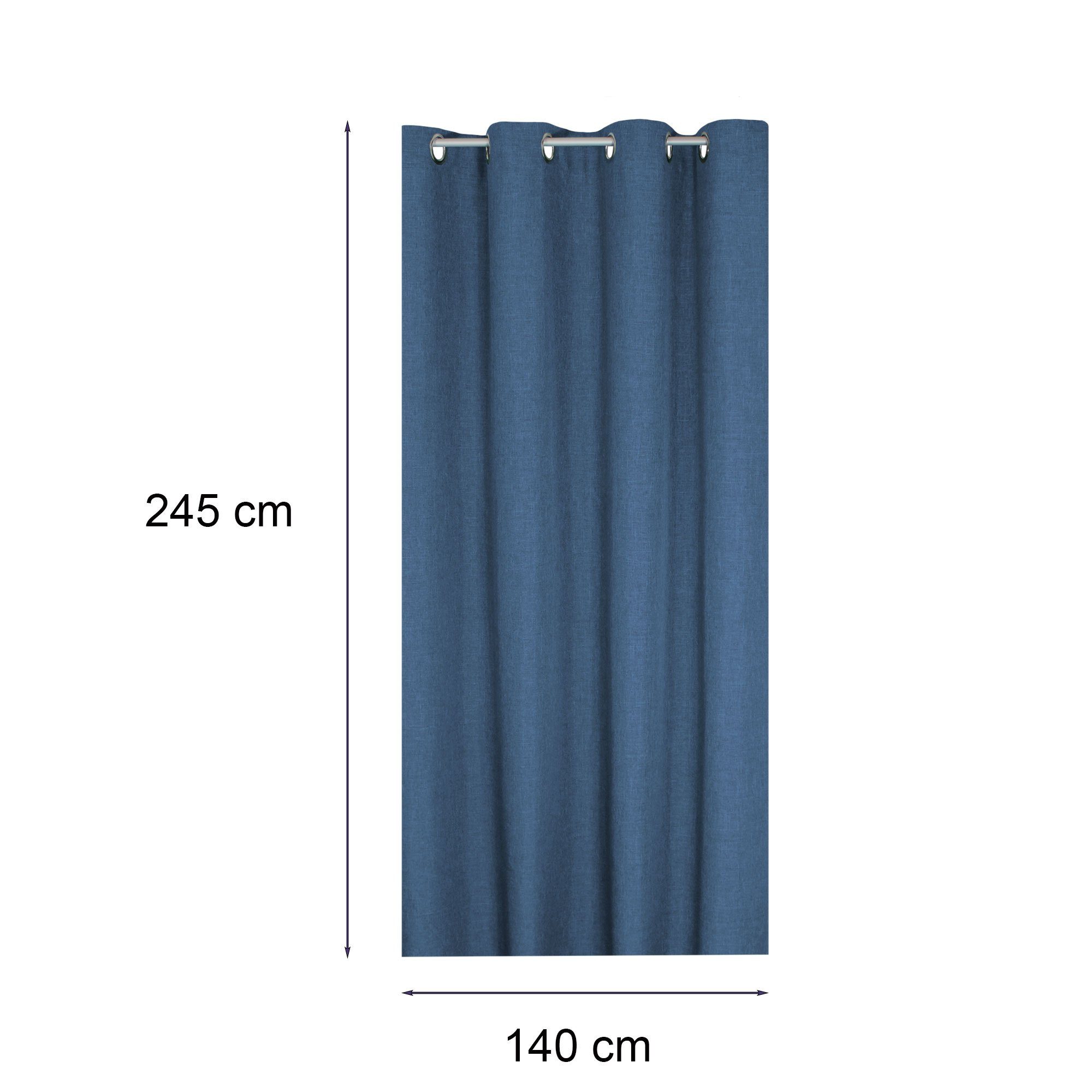 Gardine Vorhang 140x245 cm Ösen blickdicht Struktur Leinenoptik uni Gardine, Haus und Deko, Ösen (1 St), blickdicht, Polyester Blau