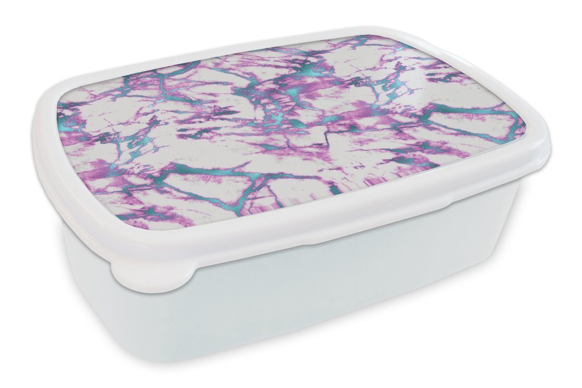 MuchoWow Lunchbox Marmor - Blau - Rosa - Muster, Kunststoff, (2-tlg), Brotbox für Kinder und Erwachsene, Brotdose, für Jungs und Mädchen weiß