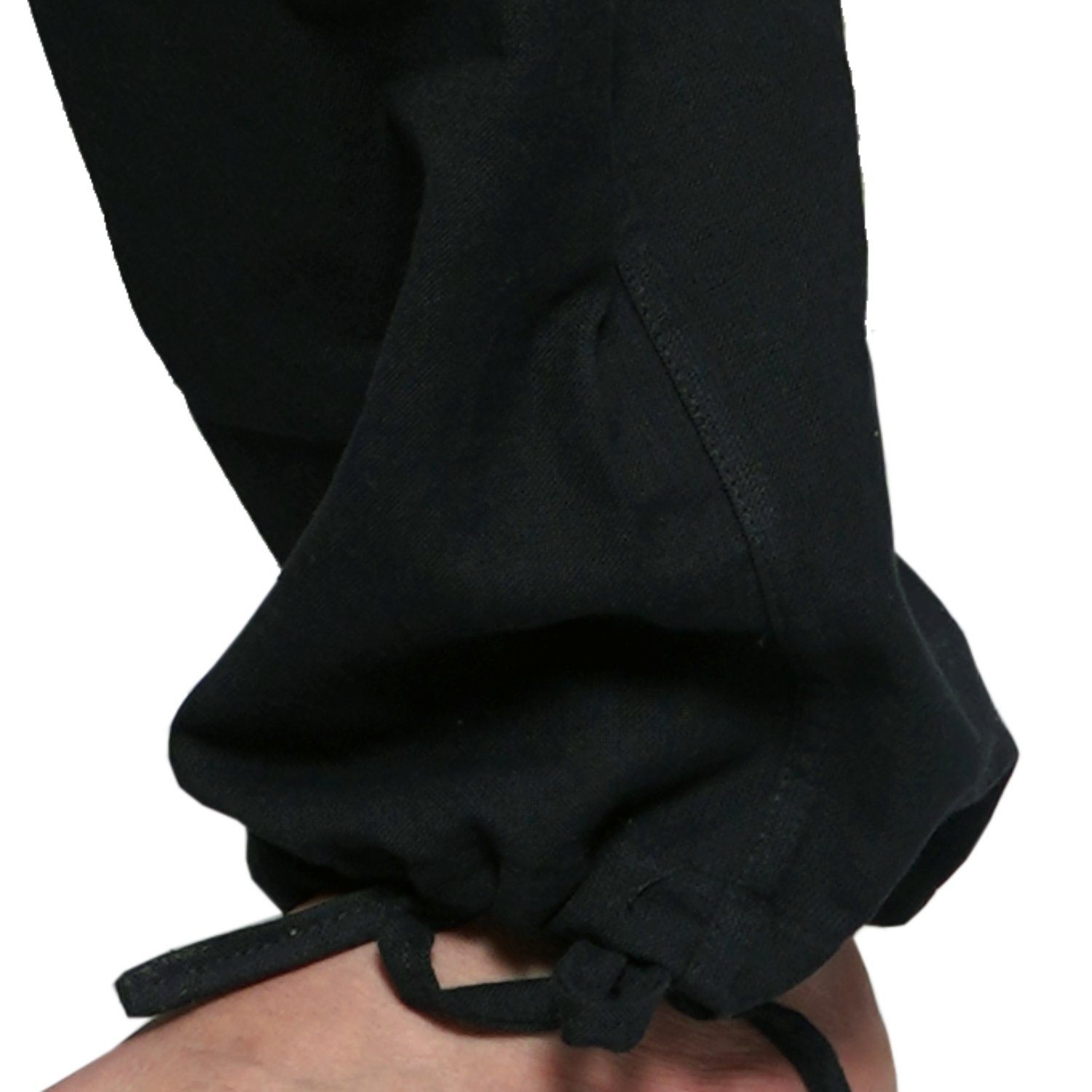 Baumwolle geradem Bein (1-tlg) im & vielen Cargo-Stil Cargohose Schwarz mit aus SIMANDRA Haremshose Gummibund Taschen