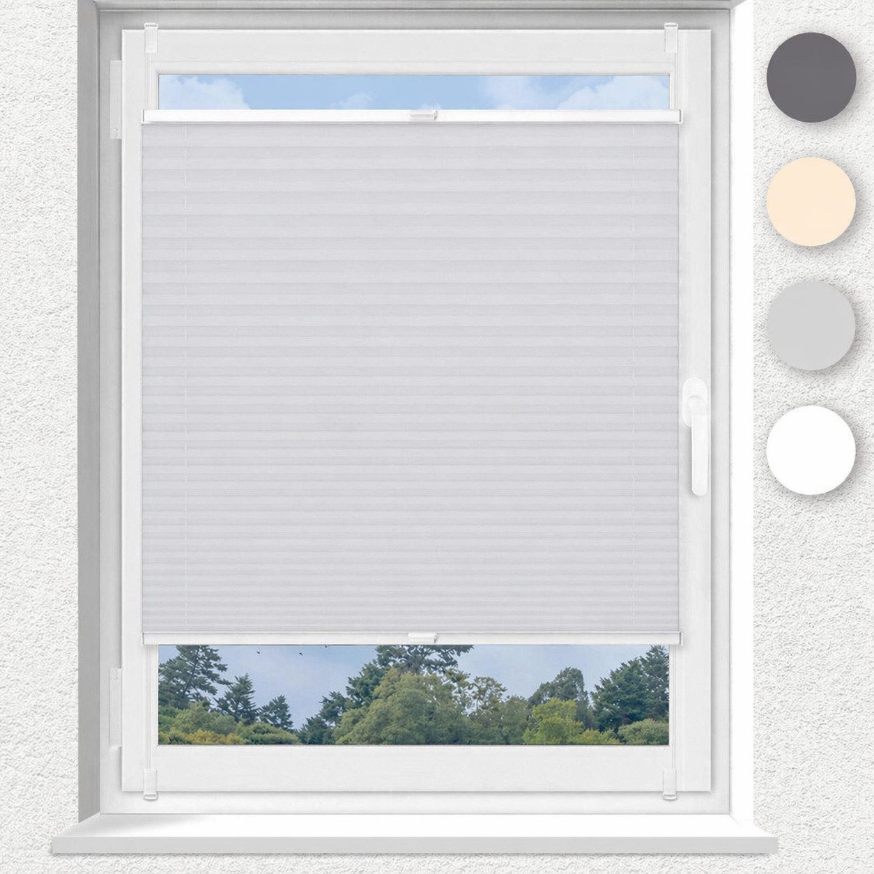 OUBO Plissee ohne Bohren Klemmfix, Sichtschutz und Sonnenschutz, Klemmträger, Lichtdurchlässig Rollo für Fenster & Tür, Klemmfix, mitgelieferten, verstellbaren Klemmträger