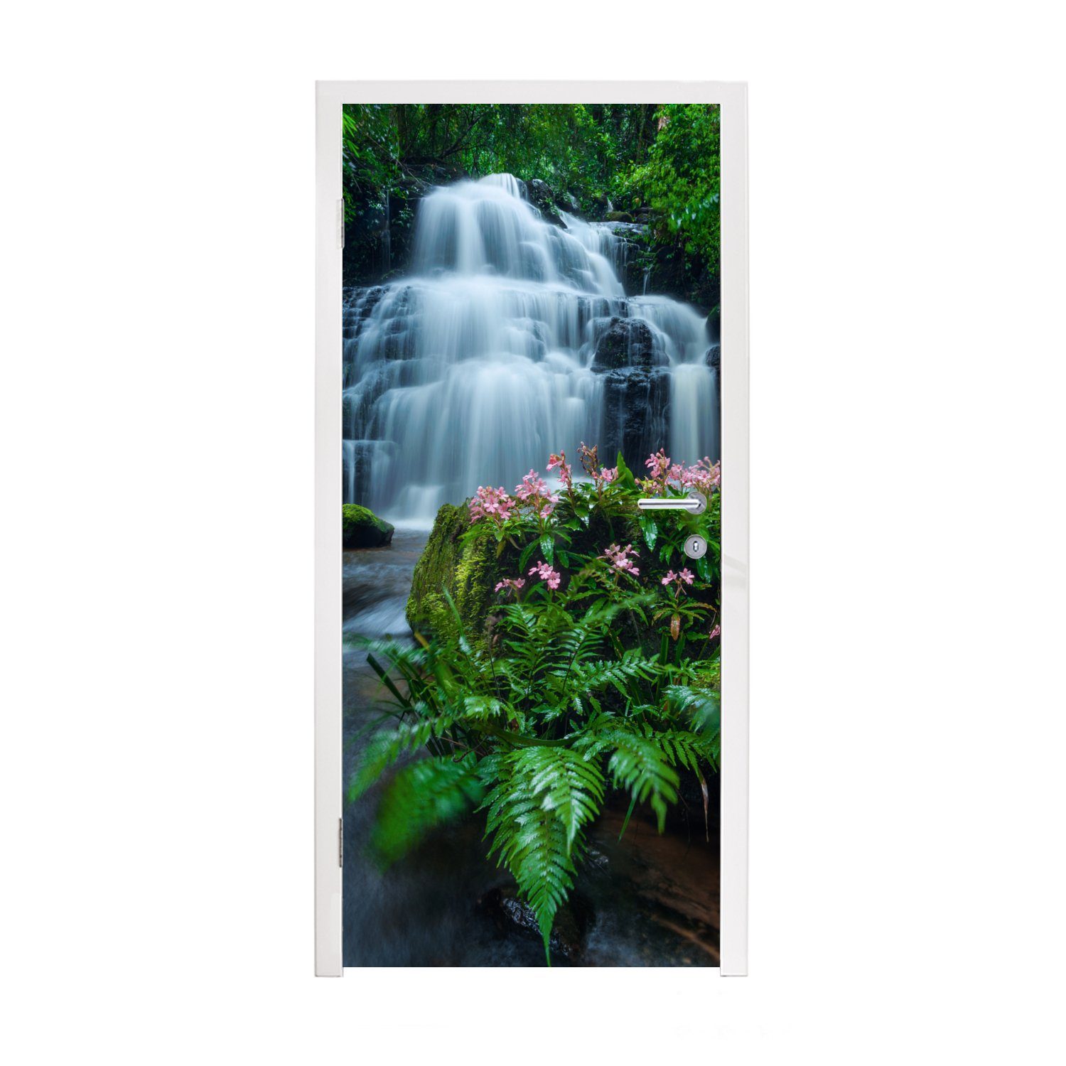 MuchoWow des schöner (1 der cm Wasserfall Ein Hin, inmitten 75x205 für dichten Türtapete Fototapete Phu Matt, Türaufkleber, bedruckt, Vegetation Tür, St),
