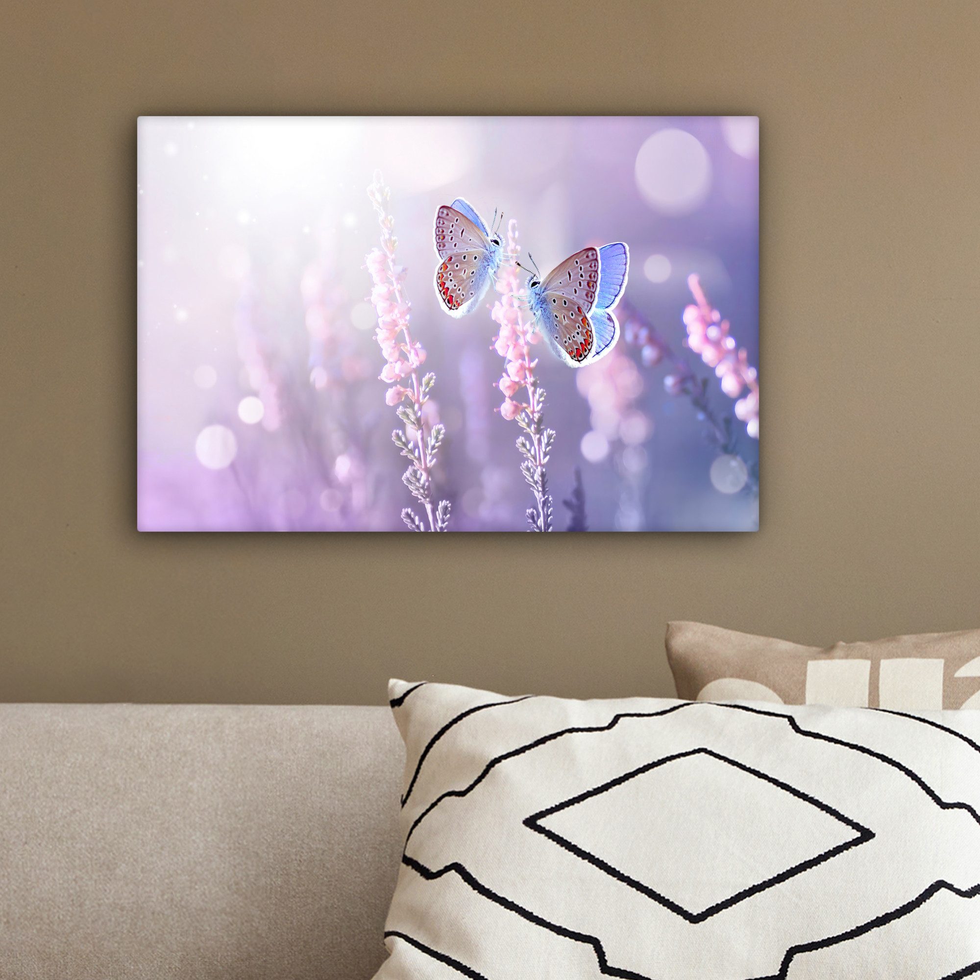 OneMillionCanvasses® Leinwandbild Schmetterling - Lavendel - Blumen - Lila, Fotodruck (1 St), Leinwand Bilder Klein, Wand Dekoration Aesthetic 30x20 cm – Bild 4 von 5