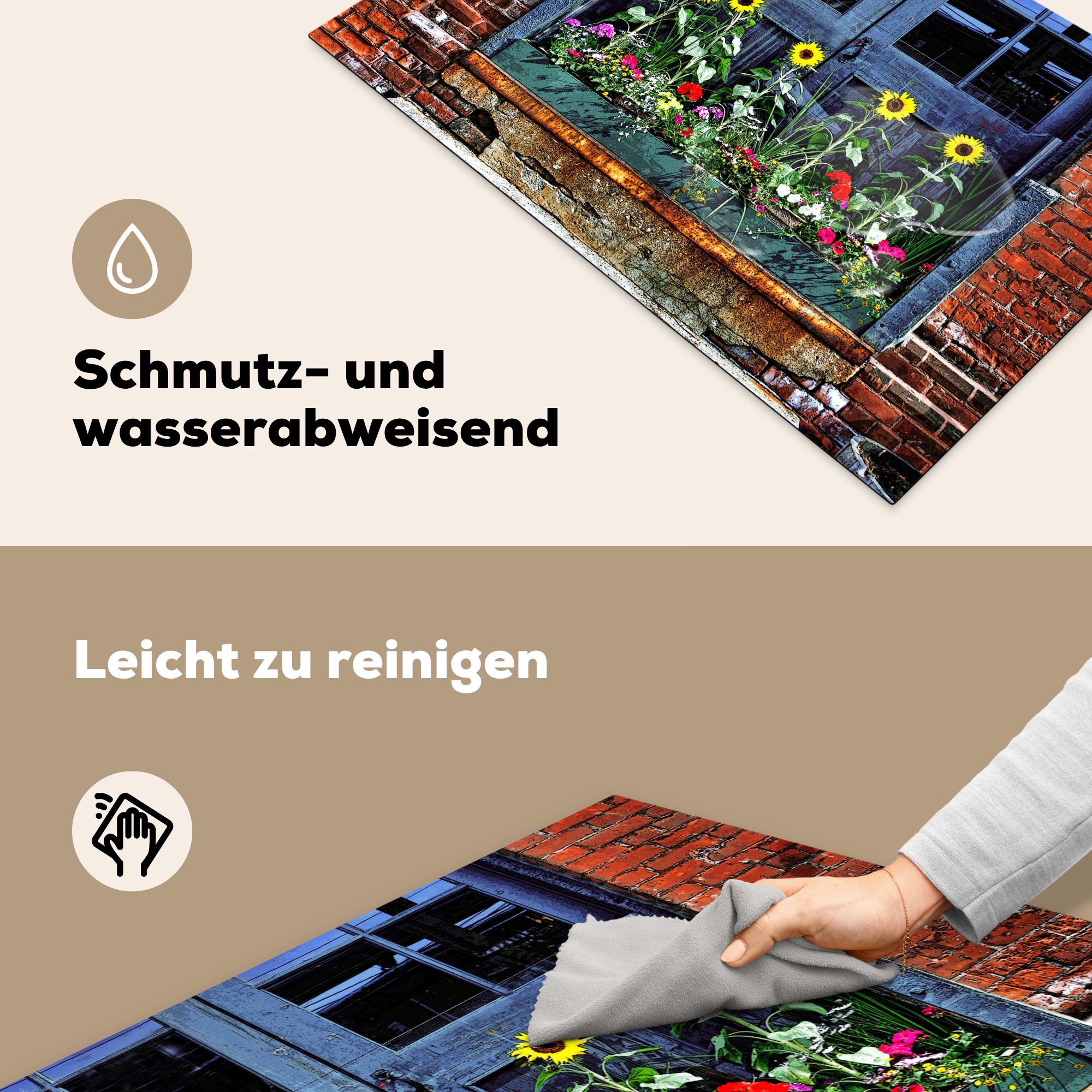 MuchoWow Herdblende-/Abdeckplatte Sonnenblume - für Schutz (1 Vinyl, Induktionskochfeld Fenster tlg), 81x52 Farben, cm, küche, die - Ceranfeldabdeckung