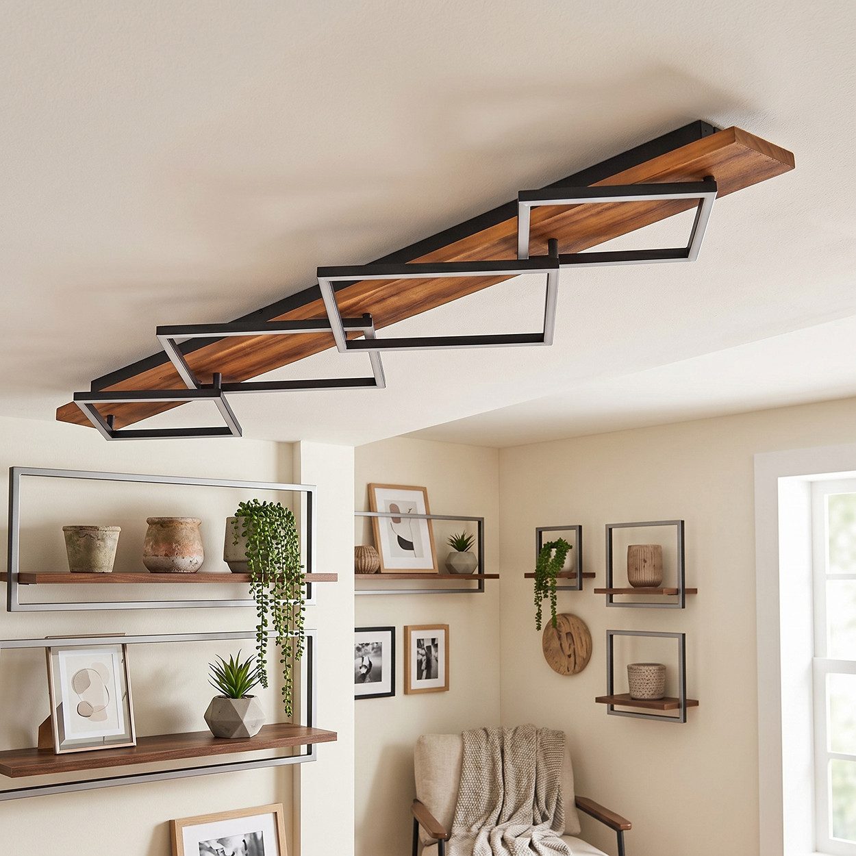hofstein Deckenleuchte Deckenlampe aus Metall/Holz/Kunststoff in Dunkelbraun/Schwarz/Weiß, ohne Leuchtmittel, 3000 Kelvin, Leuchte im modernen Design, 56W, 7600 – Bild 2 von 5