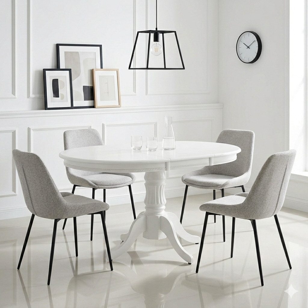 designimpex Esstisch Esstisch HAW-111 rund ausziehbar Weiß Massiv Tisch Echtholz Esszimmer, Esstisch, Esszimmertisch, Küche, Tisch, Couchtisch, Wohnzimmertisch – Bild 3 von 5