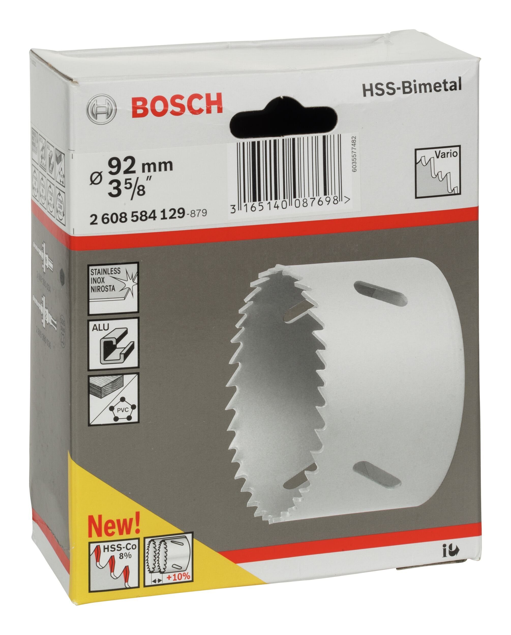 5/8" 92 mm, BOSCH Ø für HSS-Bimetall - 3 / Lochsäge, Standardadapter