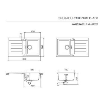 Schock Granitspüle Schock Cristadur Signus D-100 A Silverstone SIL Exzenterbedienung, 86/50 cm
