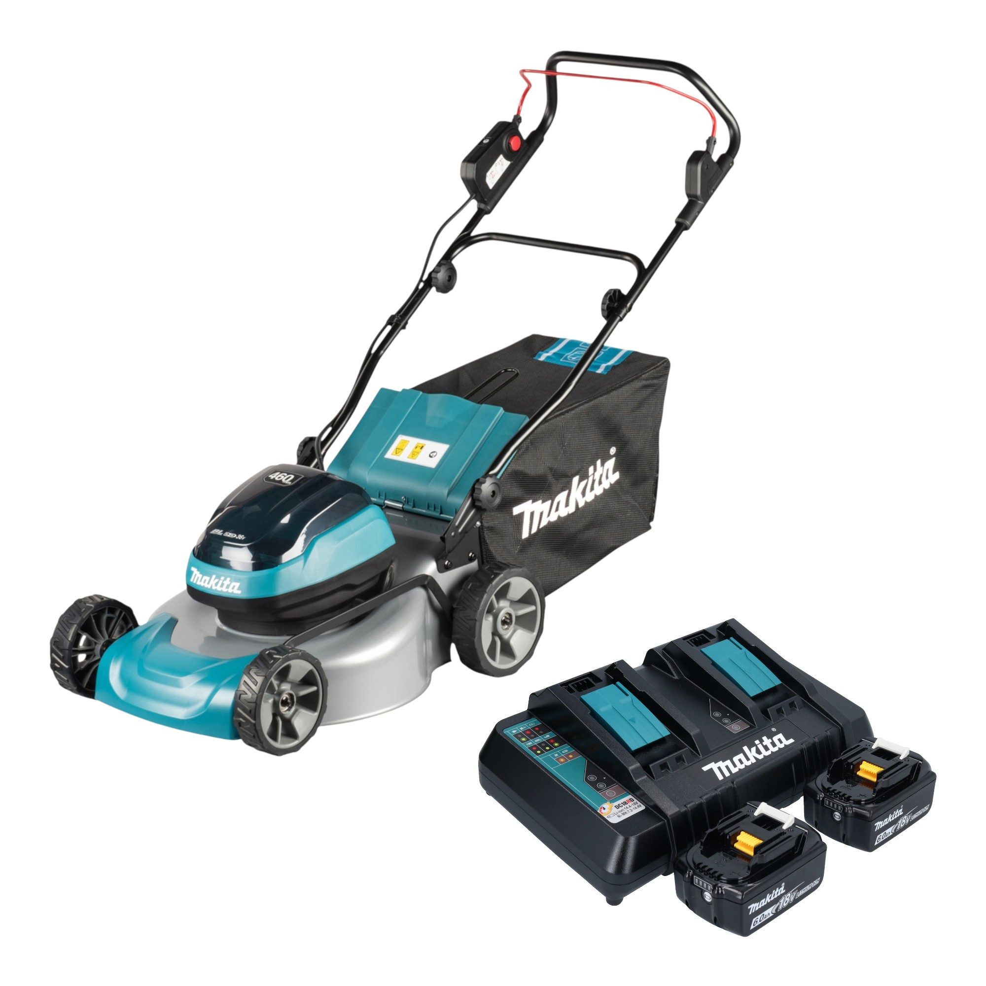 Makita Akkurasenmäher DLM 466 PG2 Akku Rasenmäher 36 V (2x 18 V) 46 cm Brushless + 2x