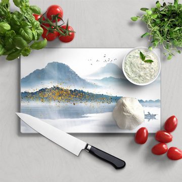 DEQORI Schneidebrett 'Berge mit Farbakzenten', Glas, Platte Frühstücksbrett Schneideplatte