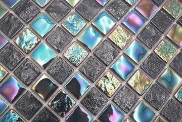 Mosani Mosaikfliesen Glas Crystal Mosaik iridium blau schwarz glänzend / 10 Matten