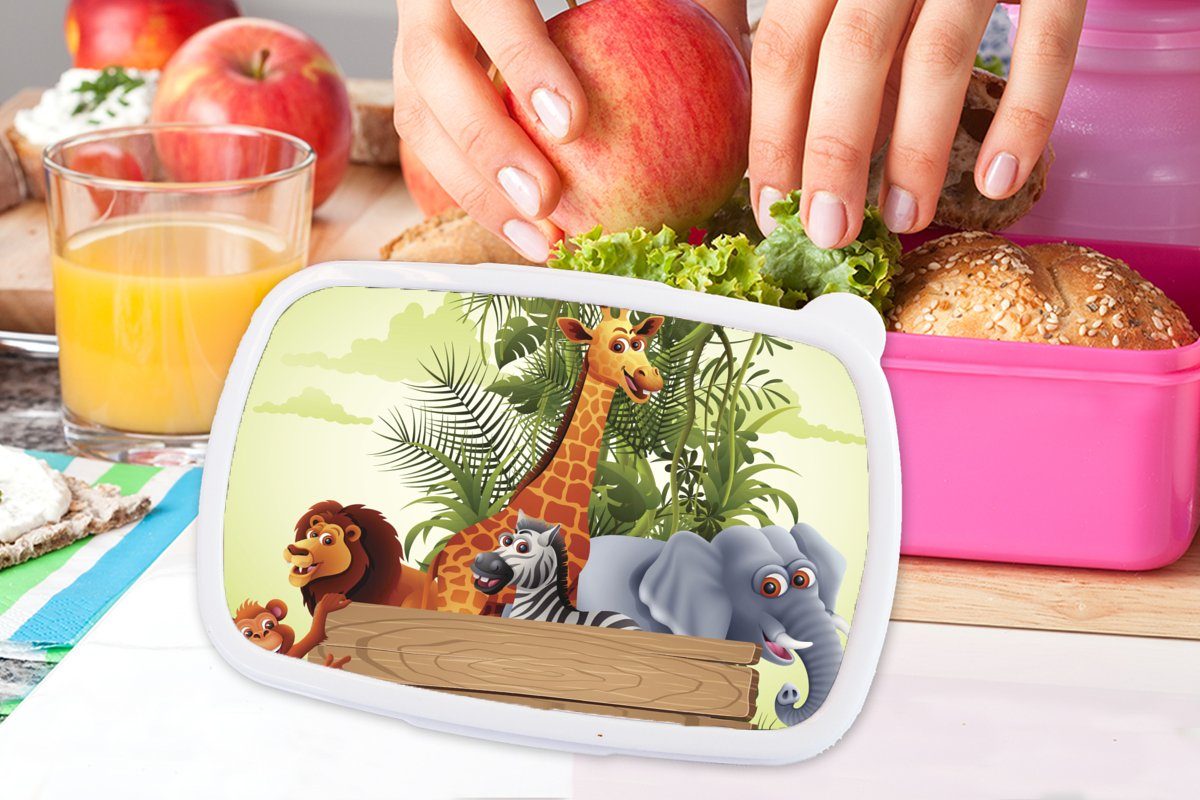 MuchoWow Lunchbox Natur für Kunststoff Mädchen, - - Kinder Erwachsene, Dschungeltiere Giraffe, Snackbox, (2-tlg), Kinder, Brotdose - Kunststoff, Brotbox rosa