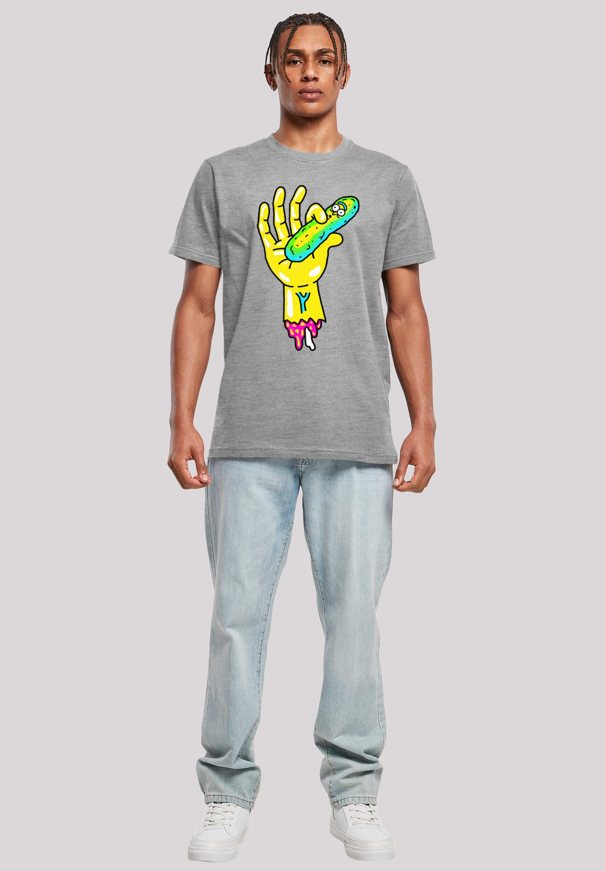 F4NT4STIC T-Shirt Print Pickle Rick heather Hand and grey Morty