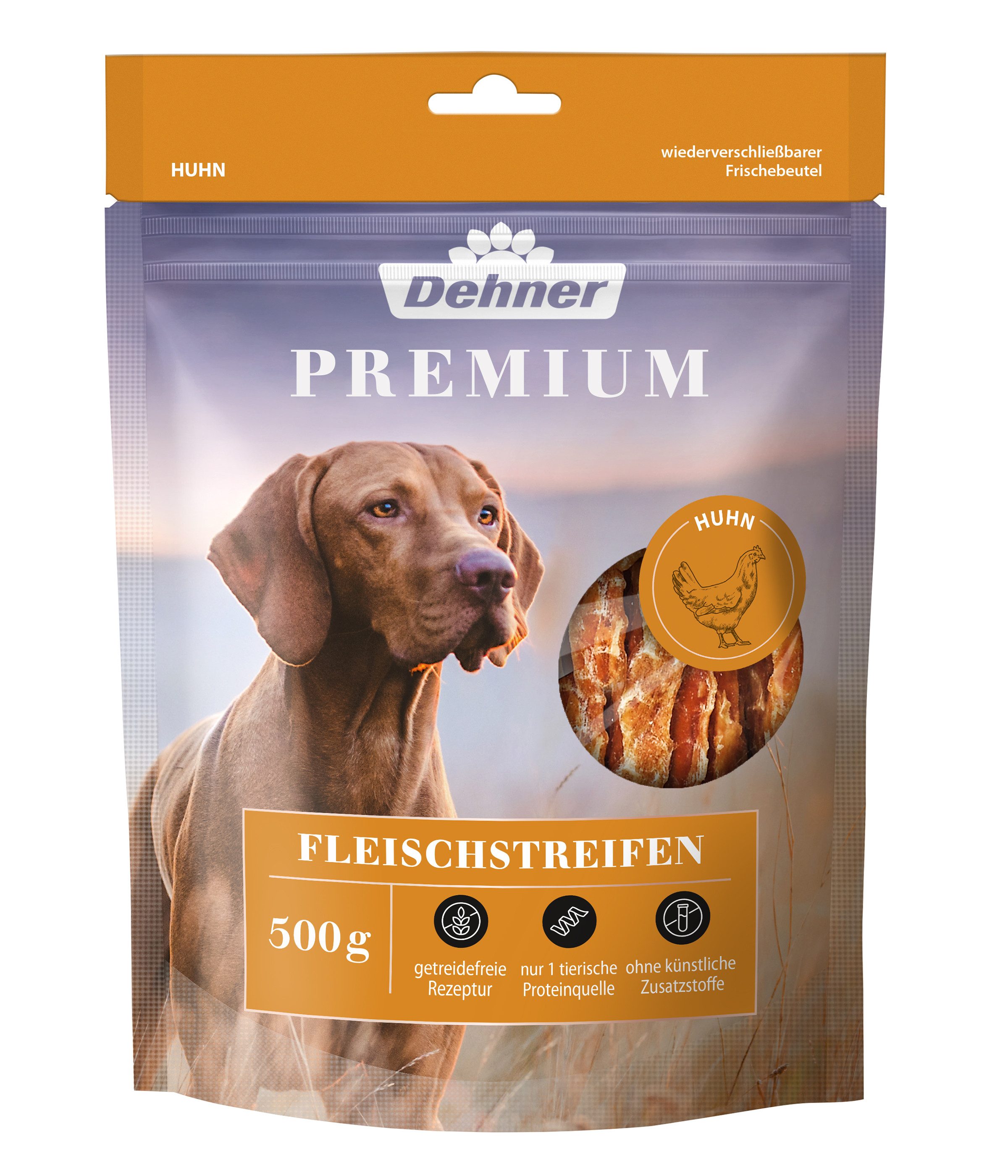 Dehner Premium Hundesnack Hühnerbrust-Streifen, Kausnack, 500 g Huhn, Snack für: Hunde, Leckerli für ausgewachsene Hunde, getreidefrei