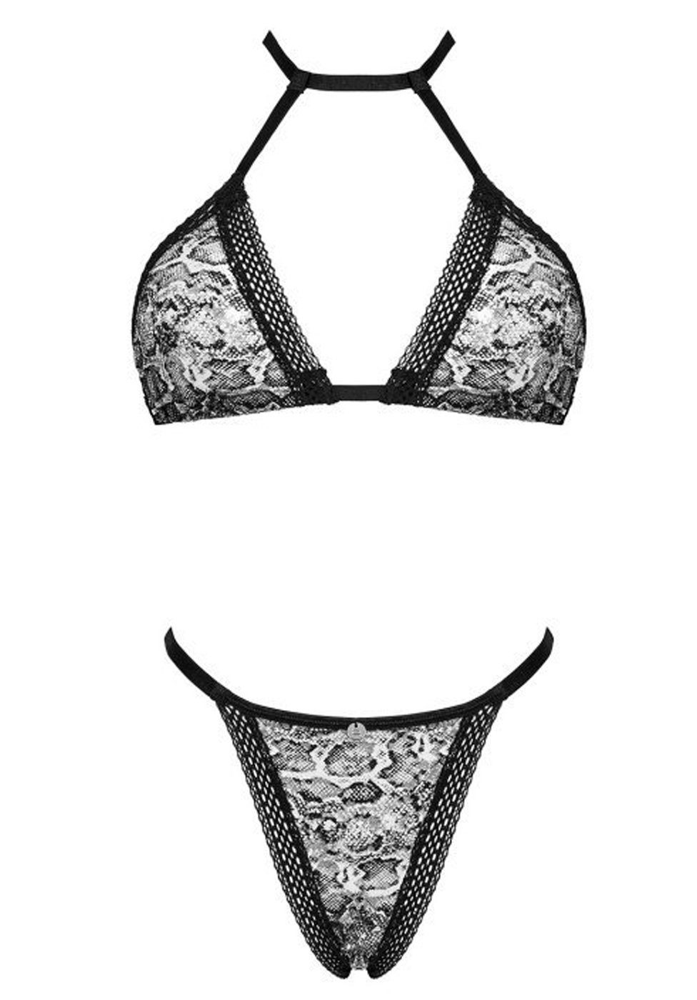 Obsessive Set: Bügelloser BH Xenita Set: BH und Tanga mit Schlangenmuster (2-tlg) Eleganter Stoff mit Tiermustern und Spitzenbesatz