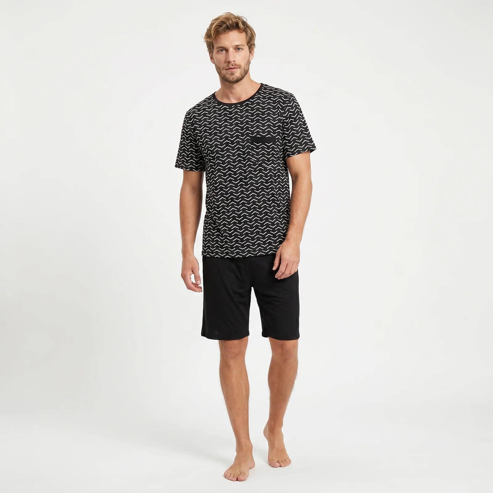 GIANVAGLIA Pyjama Herren Pyjama Set Shorty Schlafanzug Baumwolle Zweiteilig (2 tlg., Hose und T-Shirt) 90% Baumwolle, zweiteilig, elastischer Bund, atmungsaktiv – Bild 3 von 4