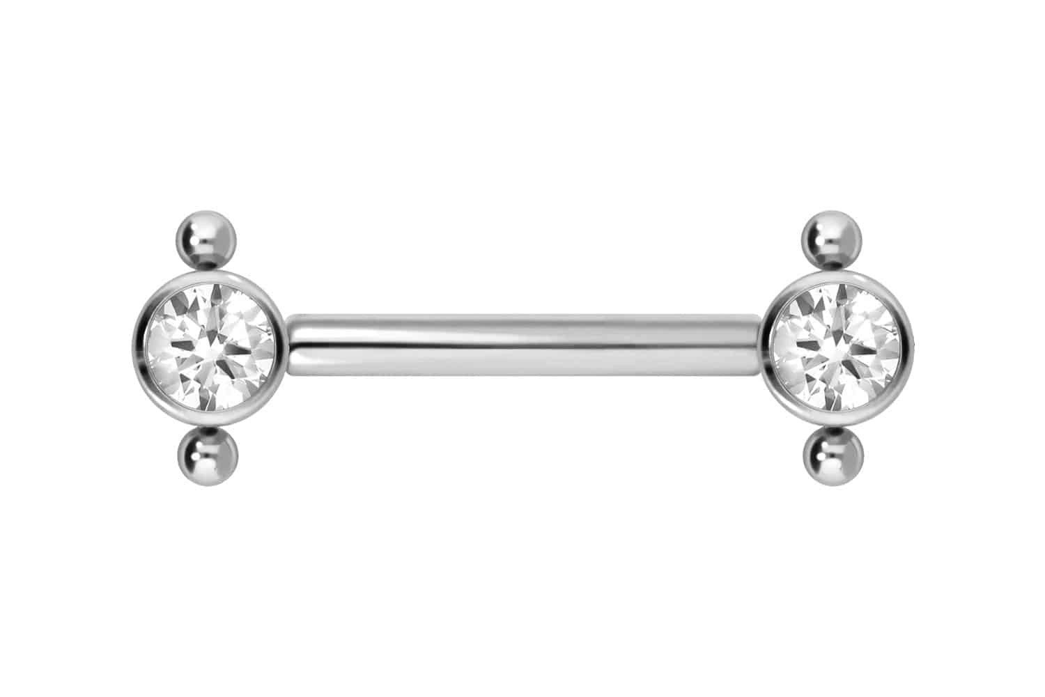 Brustwarzenpiercing Titan Barbell mit Push Fit KRISTALL + 2 KUGELN