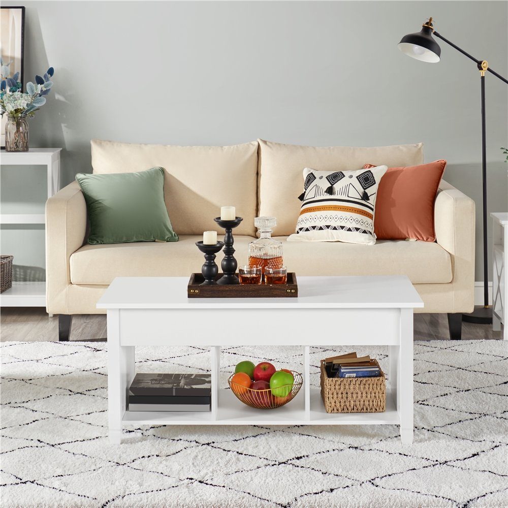 Yaheetech Couchtisch Höhenverstellbarer Sofatisch, Kaffeetisch mit Verstecktem Stauraum