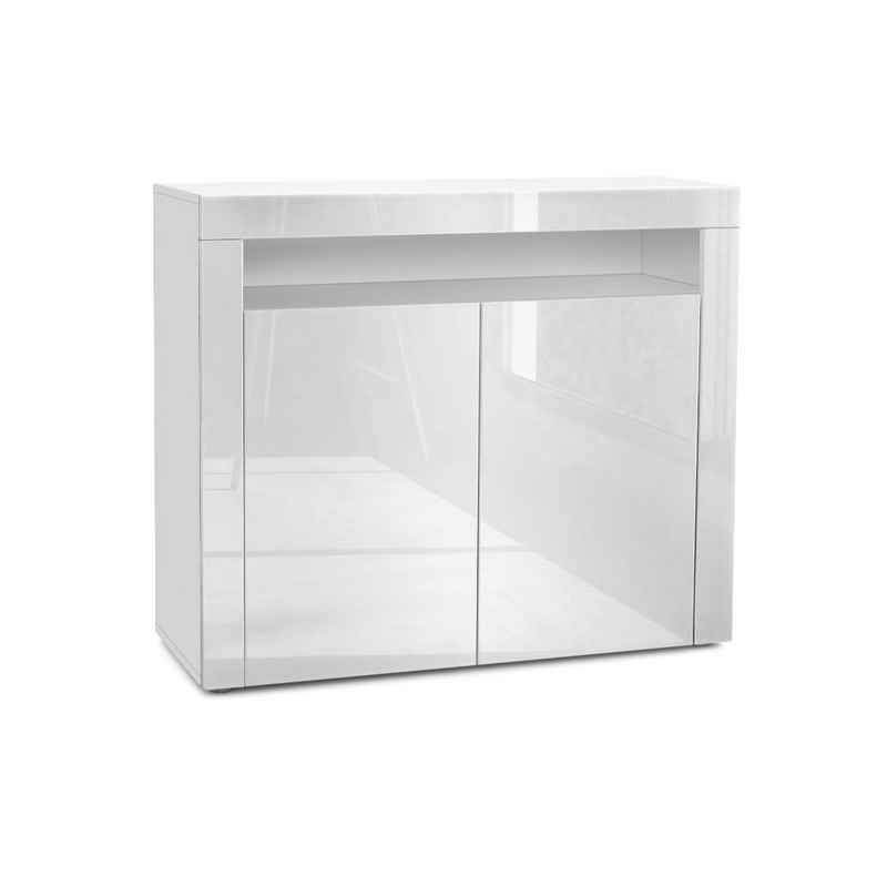 Vladon Kommode »Valencia«, Sideboard mit 2 Türen und 1 offenem Fach, Weiß matt/Weiß Hochglanz (108 x 92 x 40 cm)