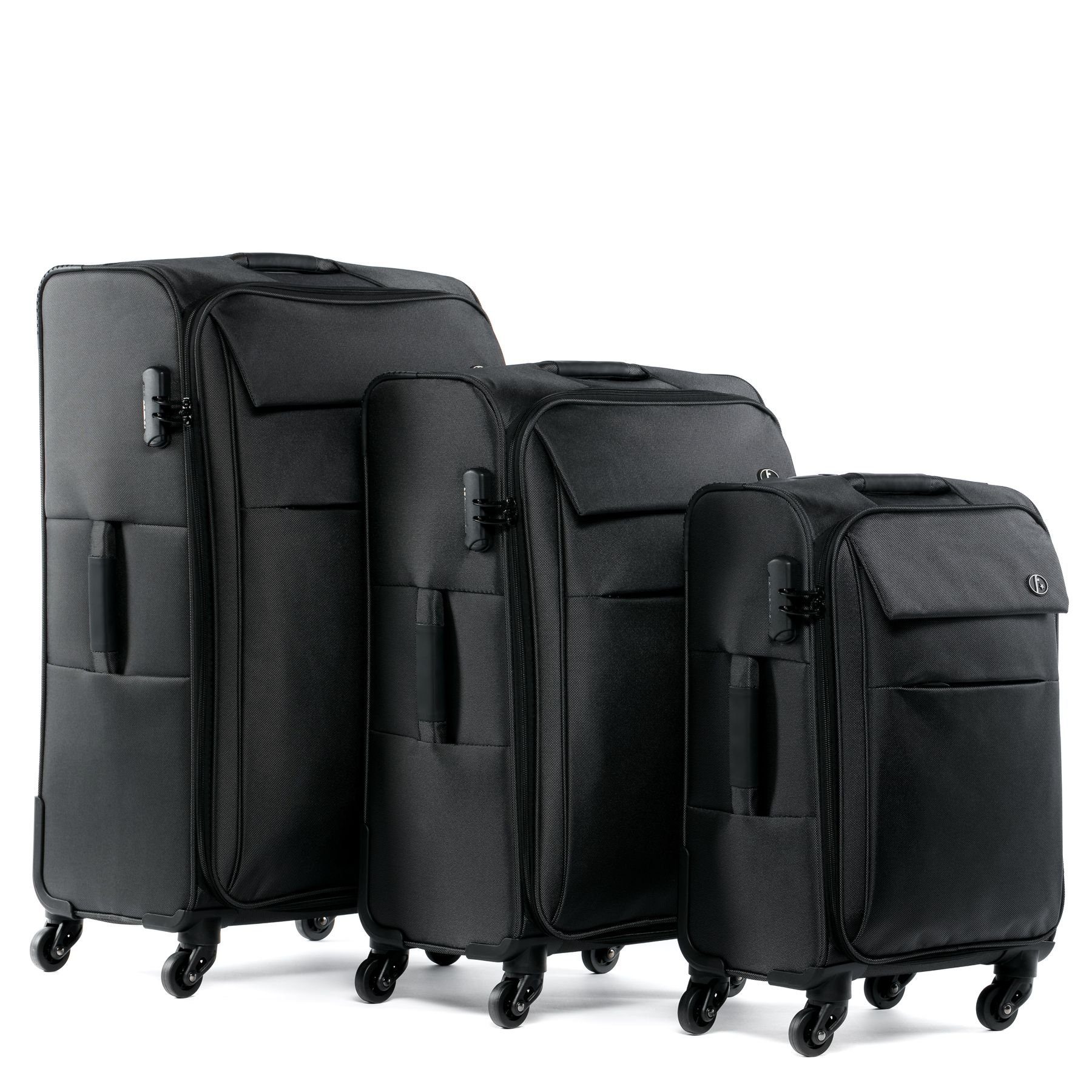 FERGÉ Kofferset 3 teilig Weichschale Calais, Trolley 3er Koffer Set, Reisekoffer 4 Rollen, Premium Rollkoffer schwarz