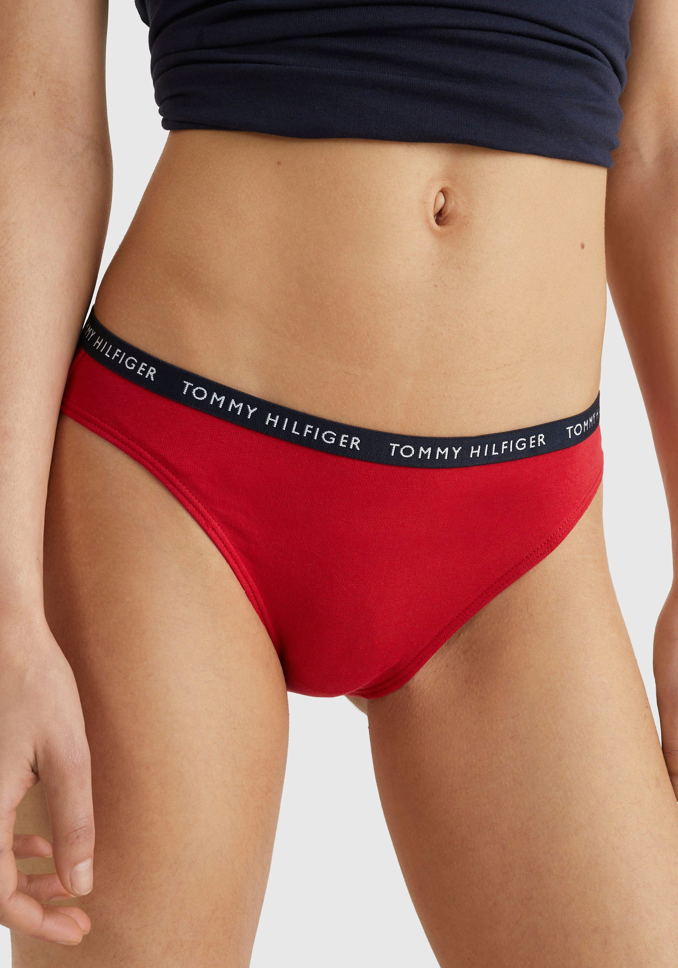 / Hilfiger white Underwear red (3-St) primary Logobündchen mit Tommy Bikinislip / schmalem desert sky