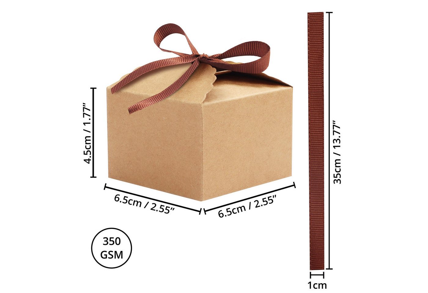 Thumbnail - Belle Vous Geschenkbox Braune Geschenkboxen mit Schleife (60 Stück) - Kleine Kraftpapierboxen (60 St)
