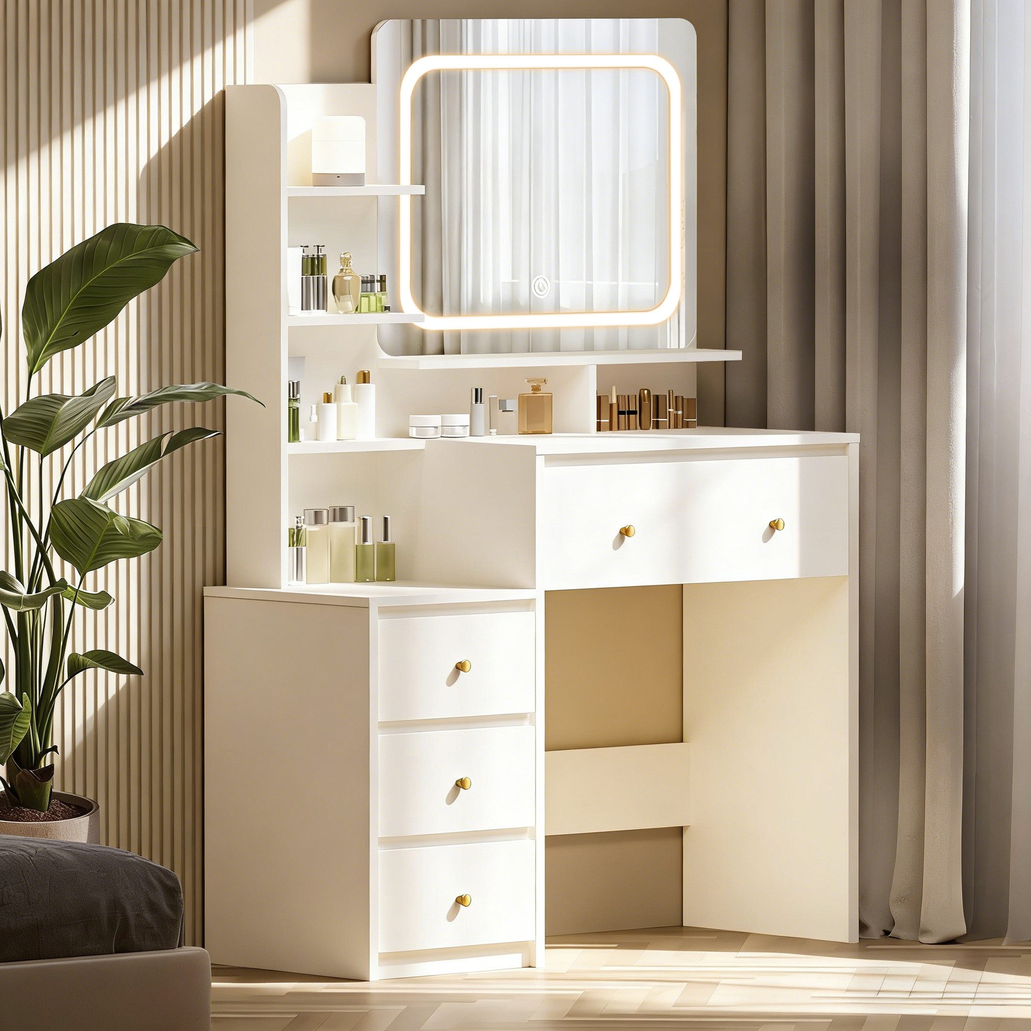 Lexzurn Schminktisch Schminktisch mit LED-Beleuchtung, Kosmetiktisch mit Sp günstig online kaufen