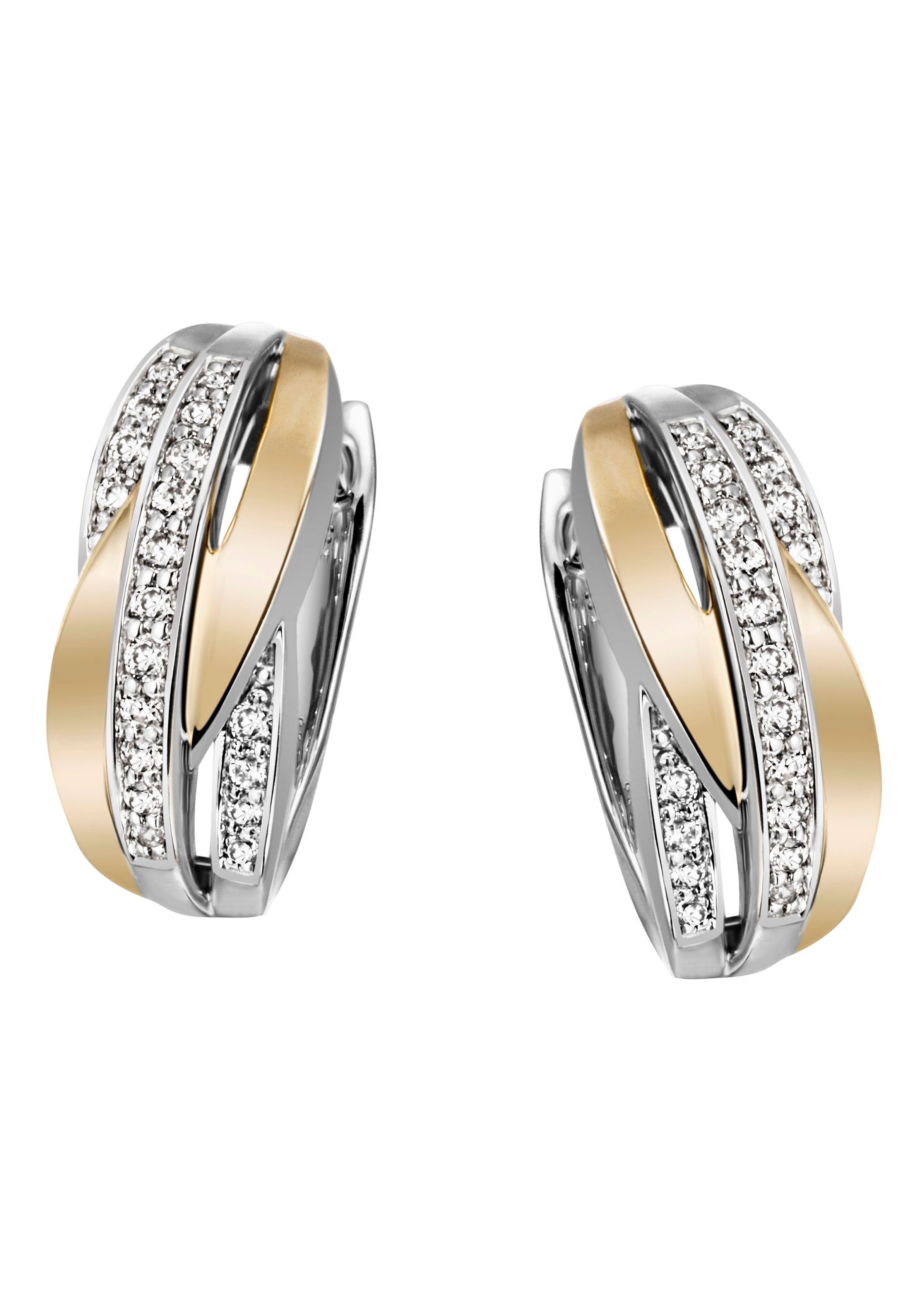 Firetti Paar Creolen Schmuck Geschenk Silber 925 Ohrschmuck bicolor glitzernd, mit Zirkonia (synth)
