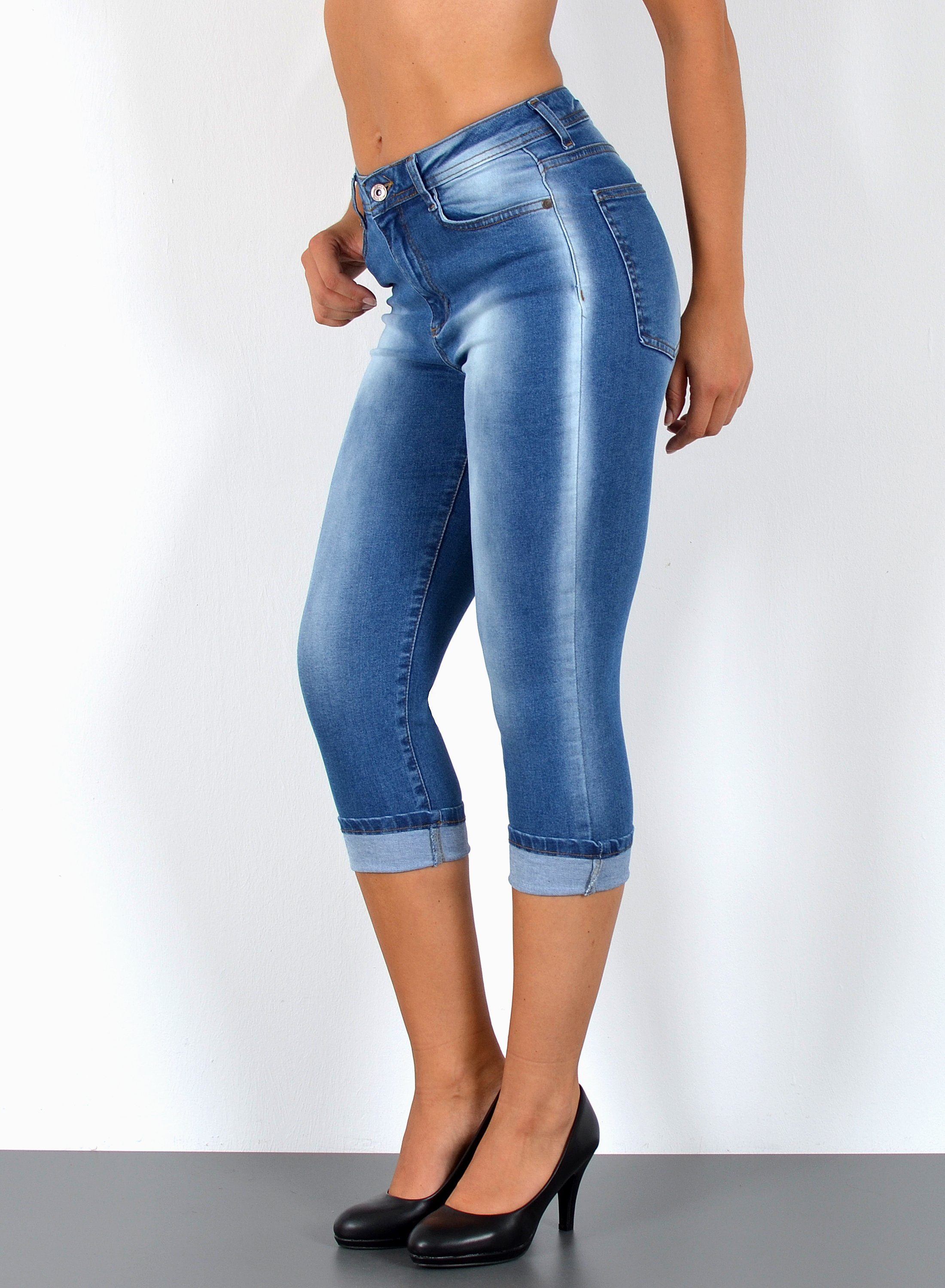 ESRA Caprijeans Sommer Hose Damen Capri Jeans High Waist kurze Jeans bis Üb günstig online kaufen