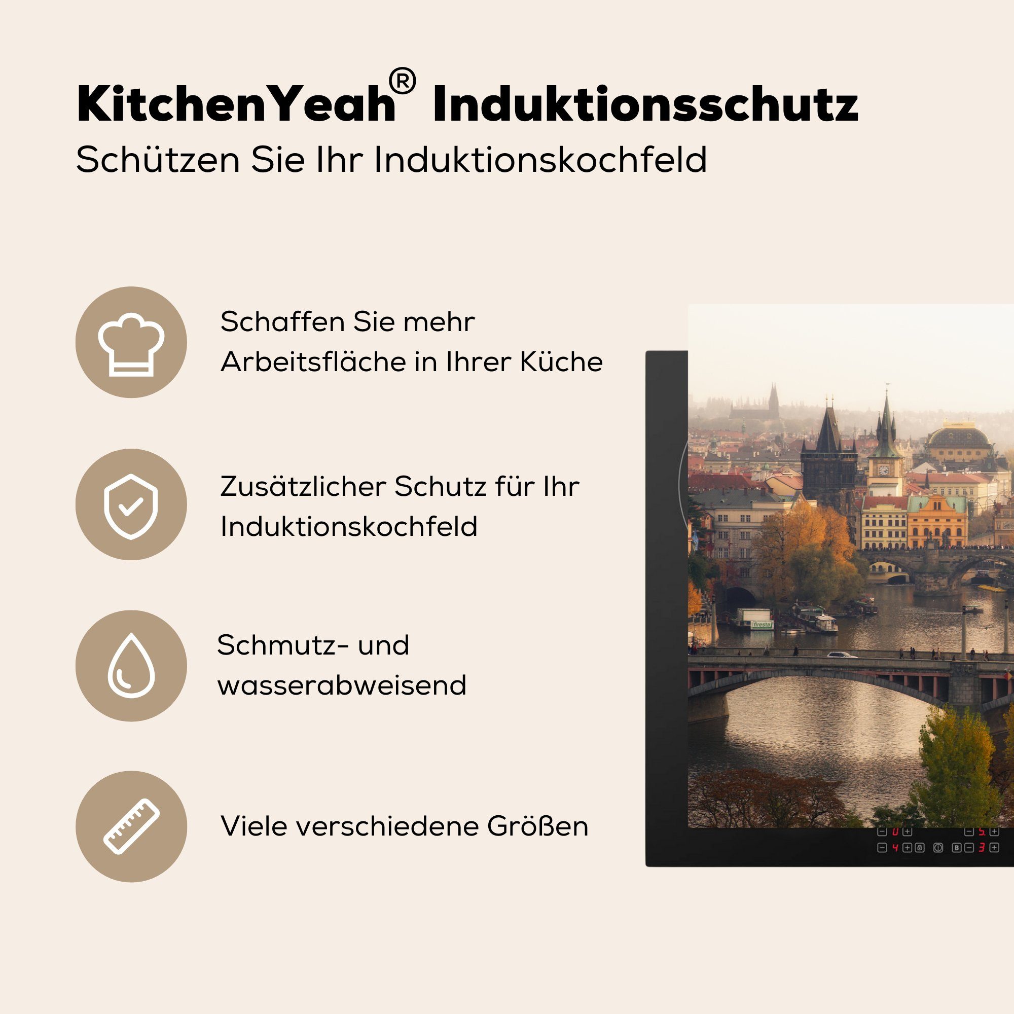 MuchoWow die Herbst küche, - Schutz cm, (1 Prag, Brücken Vinyl, für Herdblende-/Abdeckplatte tlg), 81x52 Induktionskochfeld Ceranfeldabdeckung -