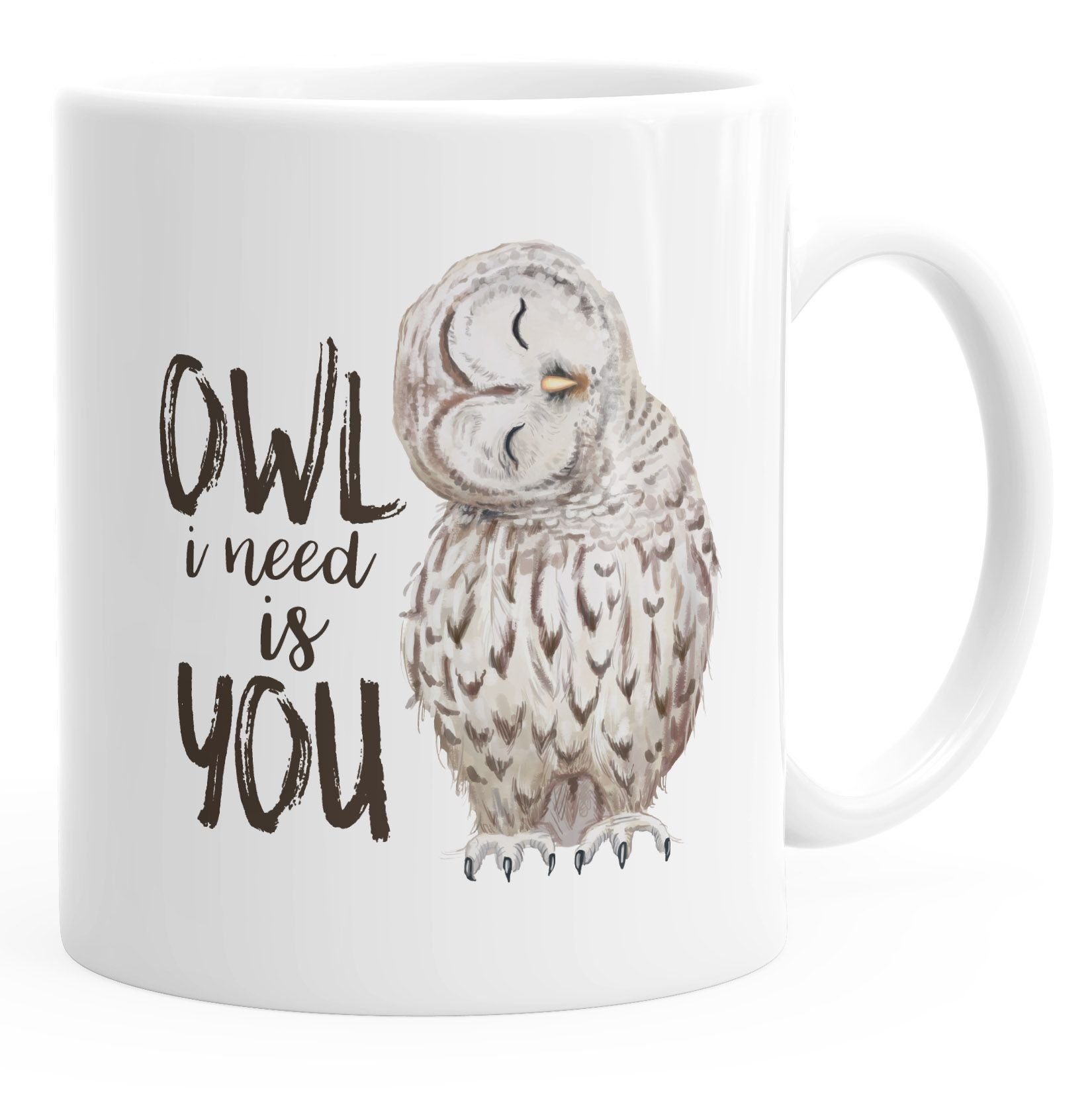 MoonWorks Tasse Kaffee-Tasse Eule Owl I need is you Liebe Spruch Geschenk Valentinstag Weihnachten Ehe Partnerschaft MoonWorks®, Keramik
