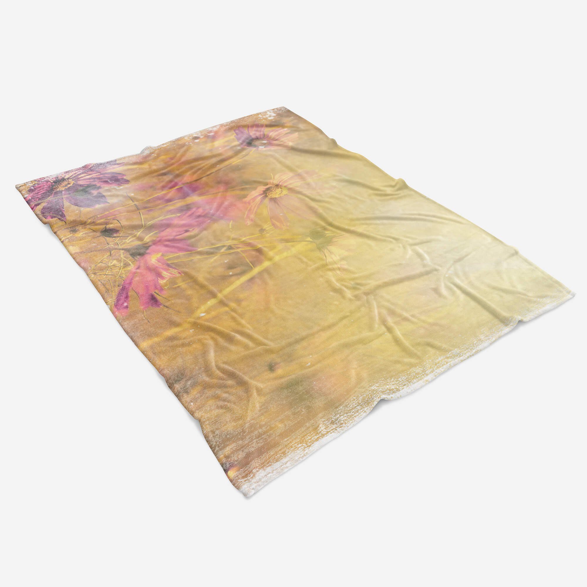Sinus kunstvollen Saunatuch Kuscheldecke Sonn, (1-St), Strandhandtuch Handtuch Blumenmotiv Handtücher Handtuch mit Art Baumwolle-Polyester-Mix