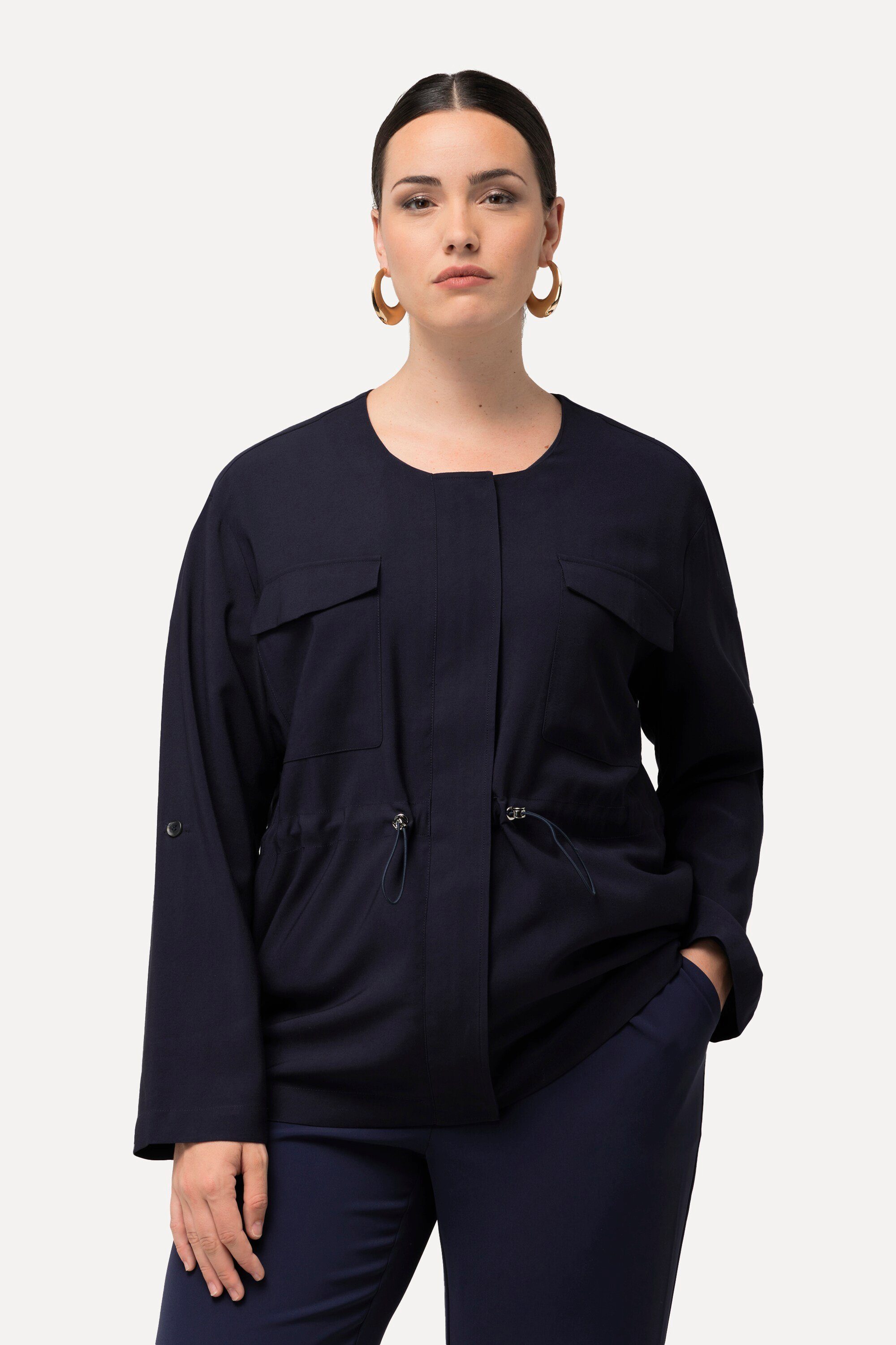 Ulla Popken Kurzjacke Jacke Tunnelzug Rundhals günstig online kaufen