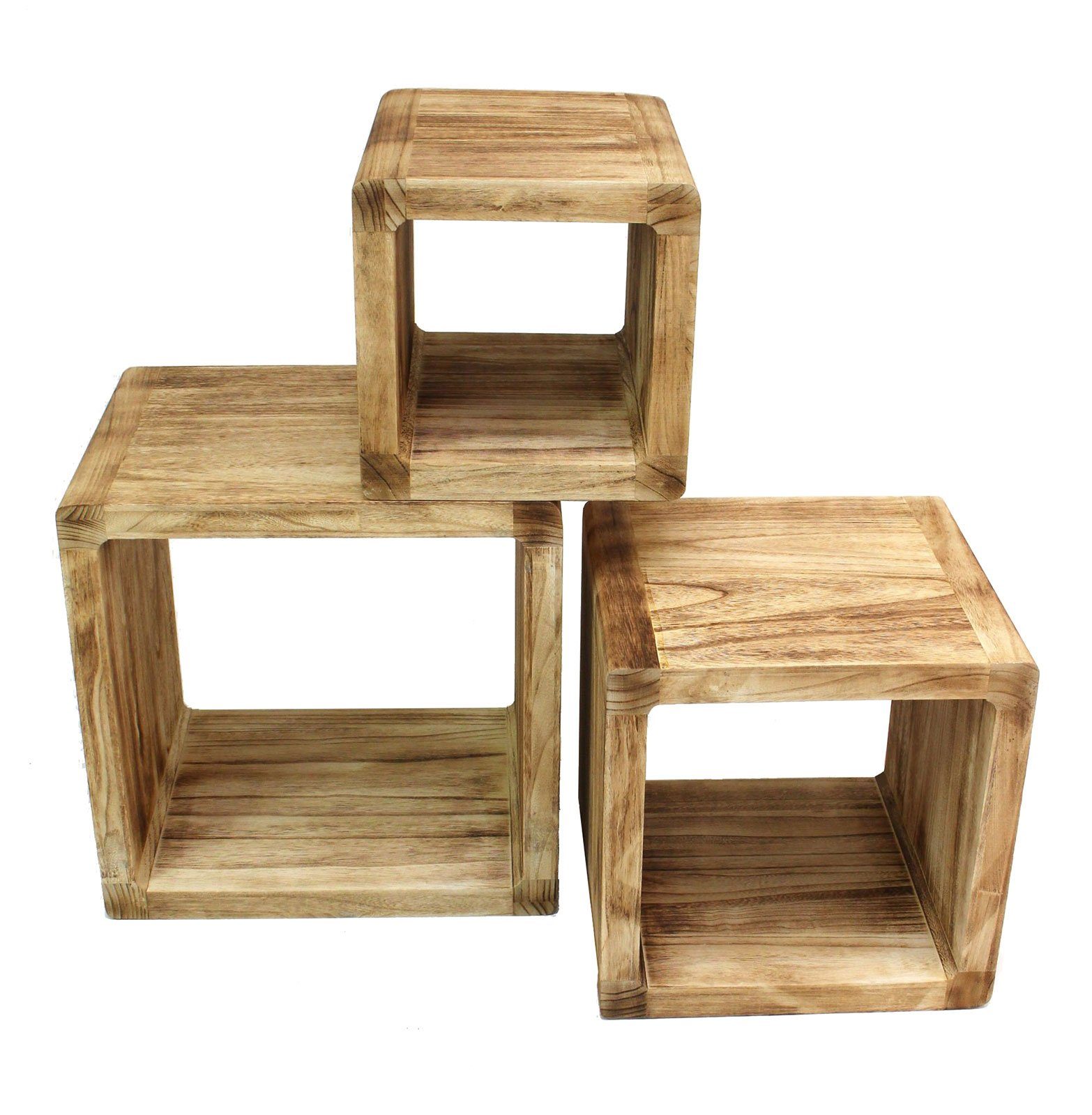 Levandeo® Standregal, 3er Set Regal-Cube 44x35cm Holzregal Holz Board Used-Design