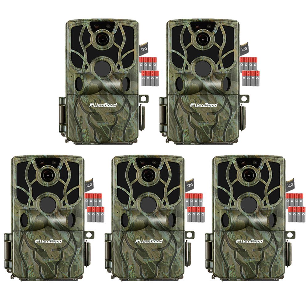 Usogood Wildkamera 4K 48MP Wildkamera mit Handyübertragung APP WLAN Bluetooth (AuBenbereich, Für Garten Haustierüberwachung, Spiele und Trail Outdoor -Sicherheit, AuBenbereich,Für Garten Haustierüberwachung, Spiele und Trail Outdoor -Sicherheit, 5-tlg., Jagdkamera mit Bewegungsmelder Nachtsicht 120° Weitwinke, Wildtierkamera 0,2s Auslösezeit WiFi Handyübertragung)