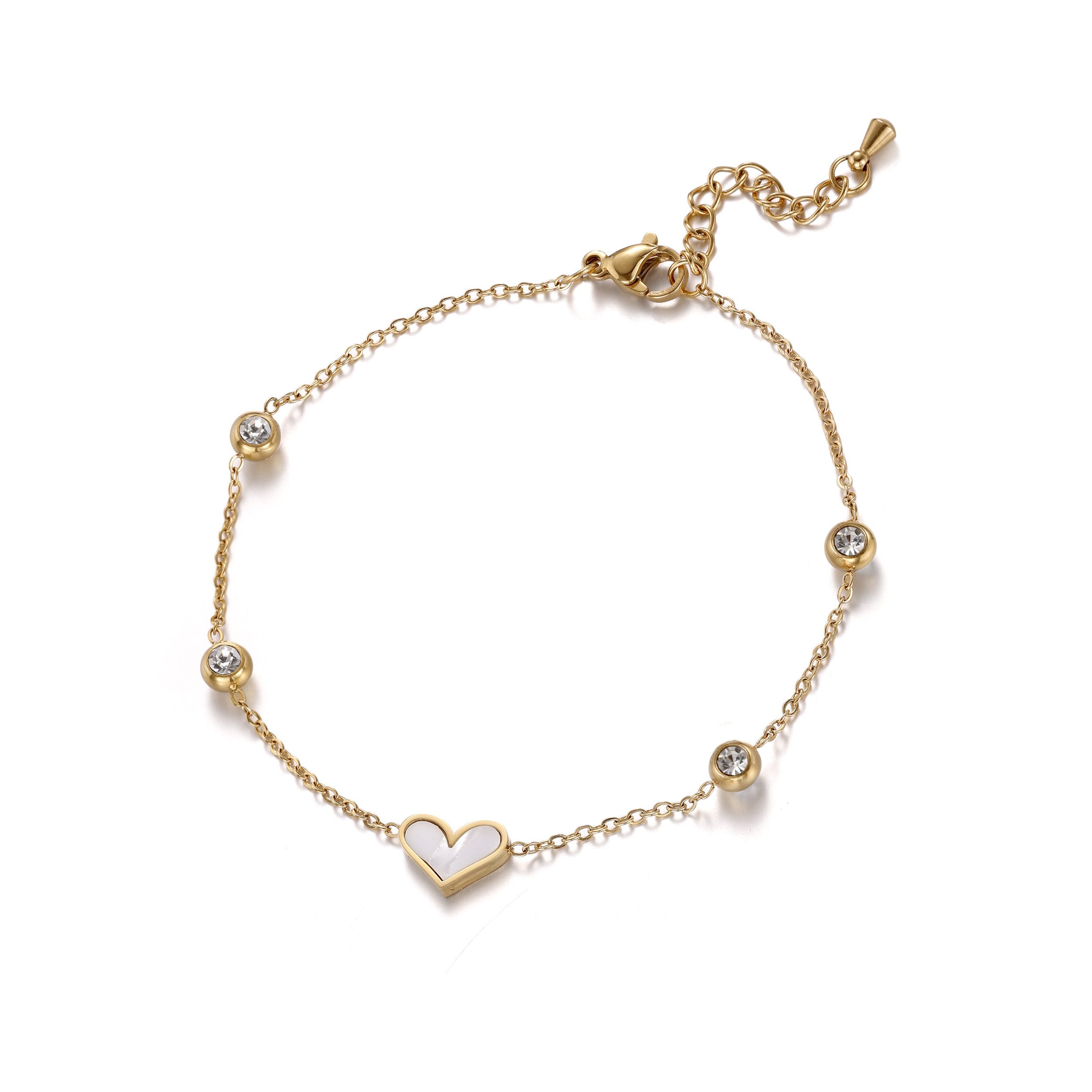 Firetti Armband Schmuck Geschenk Edelstahl Armschmuck Ankerkettenglieder Liebe Herz, mit Zirkonia (synth), Naturstein - mit Perlmutt