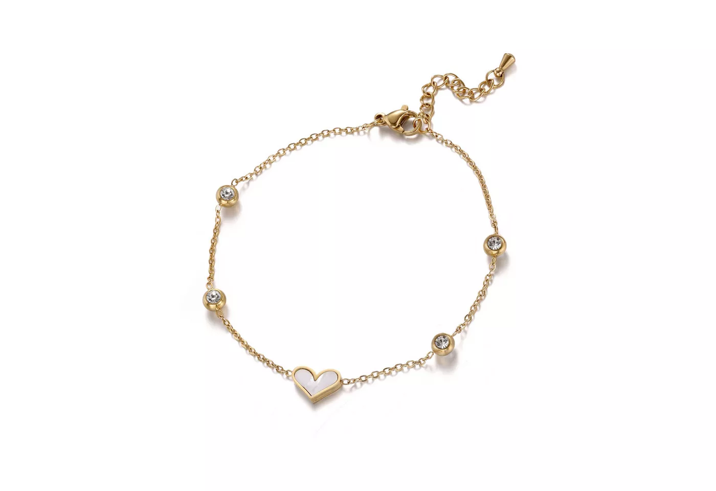 Firetti Armband Schmuck Geschenk Edelstahl Armschmuck Ankerkettenglieder Liebe Herz, mit Zirkonia (synth), Naturstein - mit Perlmutt