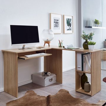KADIMA DESIGN Schreibtisch Computertischkombi ITTER 140 cm: mit Standregal & Tastaturauszug