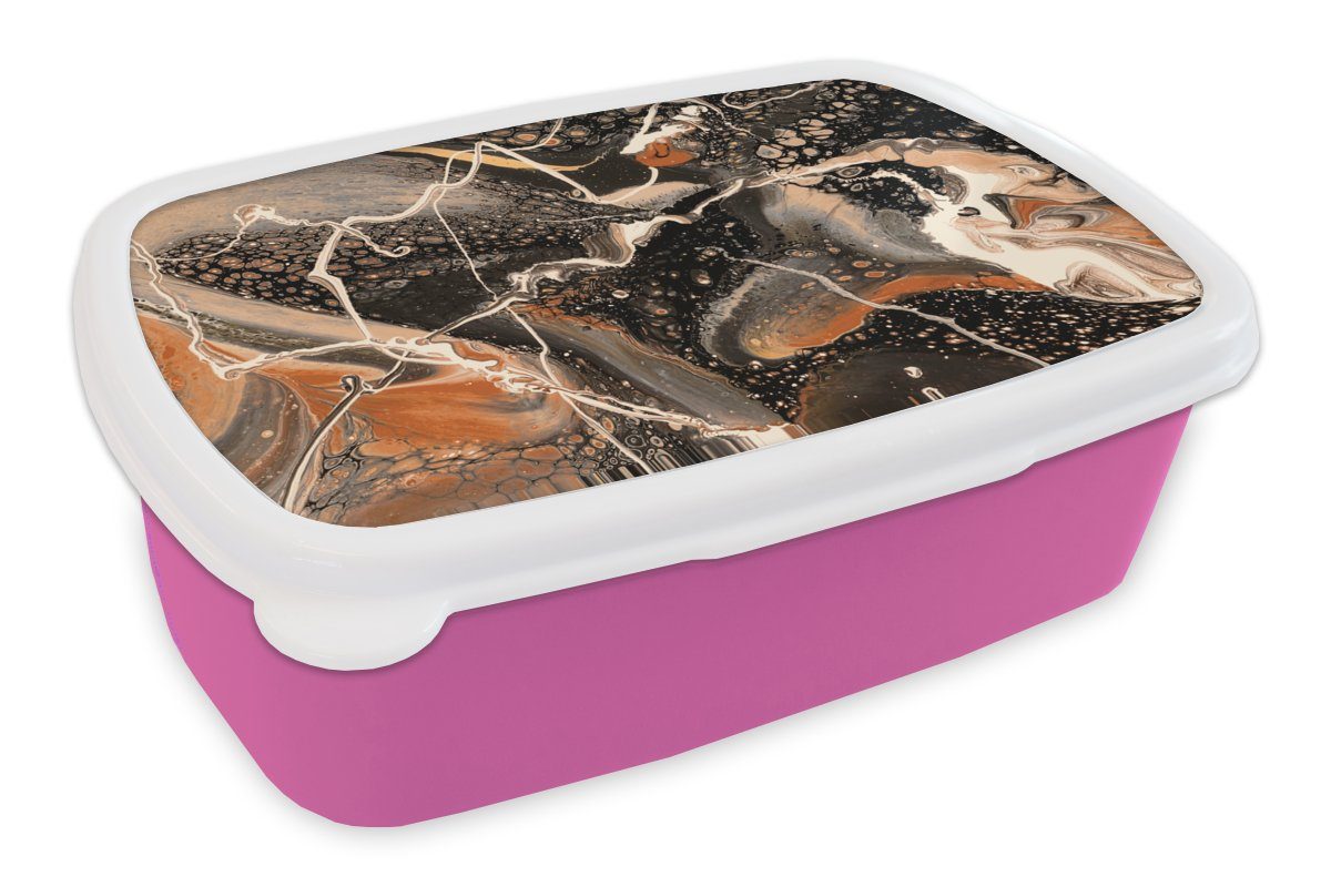 Brotbox Acrylfarbe Brotdose - Kunststoff, rosa Rot Erwachsene, Lunchbox Mädchen, MuchoWow für Snackbox, Kinder, Schwarz, Kunststoff (2-tlg), -