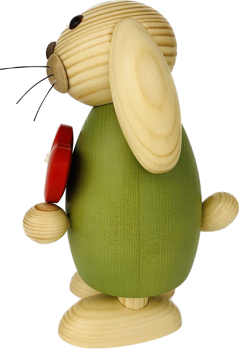 Richard Glaesser Osterhase grün mit Herz (32 cm), Hase aus Holz, Handwerkskunst aus dem Erzgebirge