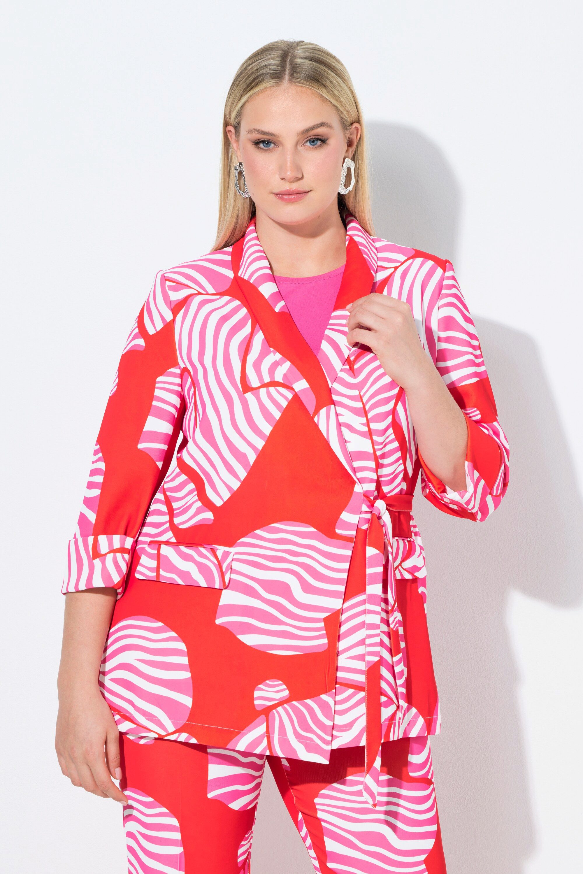 Ulla Popken Blusenblazer Jerseyblazer Schleifen Schalkragen 3/4-Arm