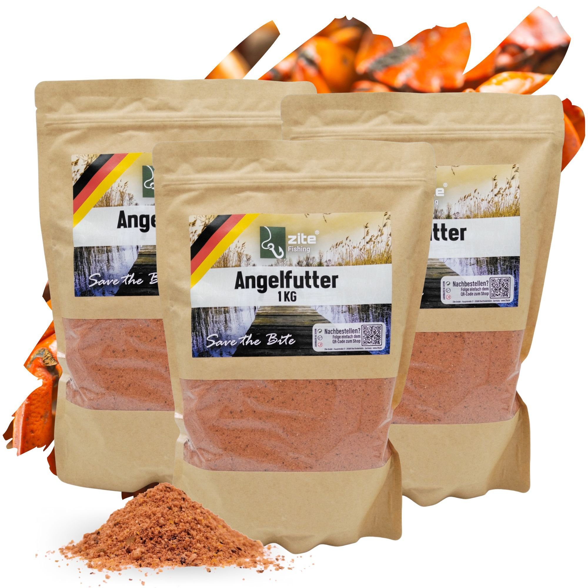 Zite Kunstköder Grundfutter Set 3x1 kg Powerbait Angelfutter 5 Aromen Karpfenfutter Monster Crab