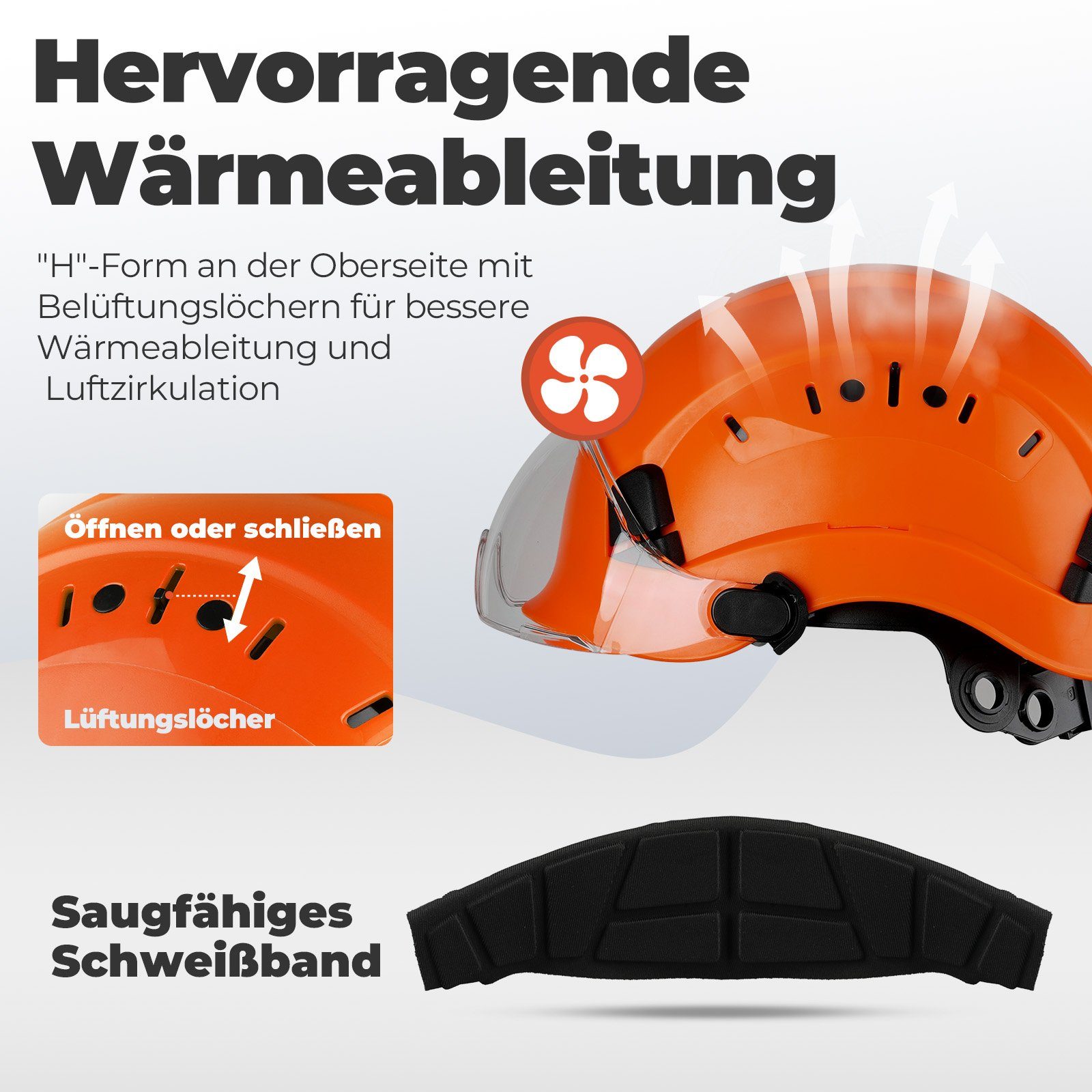 Mustbau Schutzhelm EN397, Arbeitshelm Mit Ohrschutz und Schutzbrille Set, ABS, 53- 63cm verstellbar