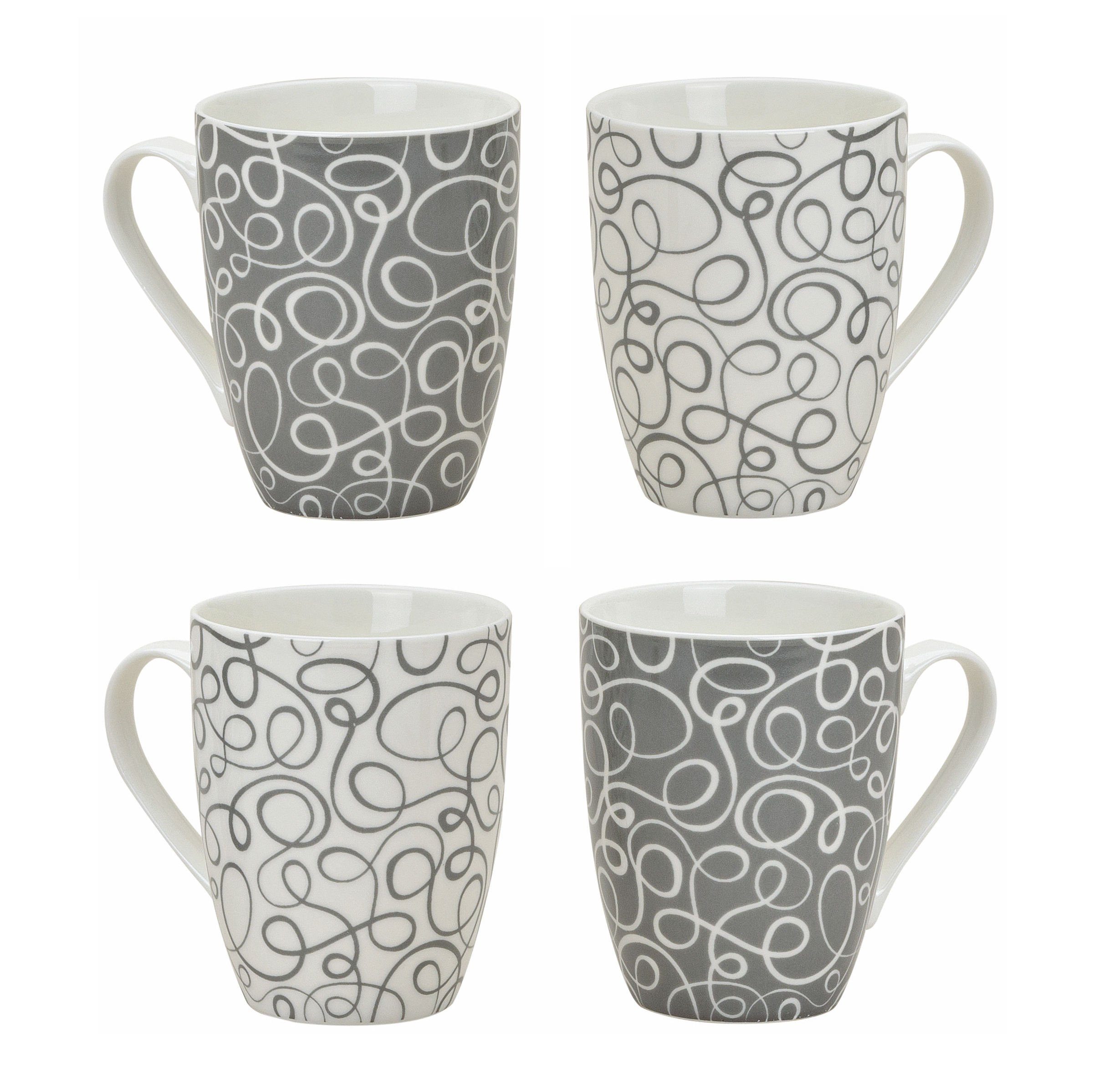 Becher Porzellan Kaffeebecher 300ml im Retro Design - 4er