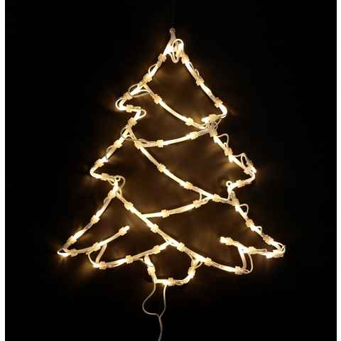 DEGAMO Beleuchtetes Fensterbild TANNENBAUM, 42x37cm, 50 LED warmweiss, Netzbetrieb 230V