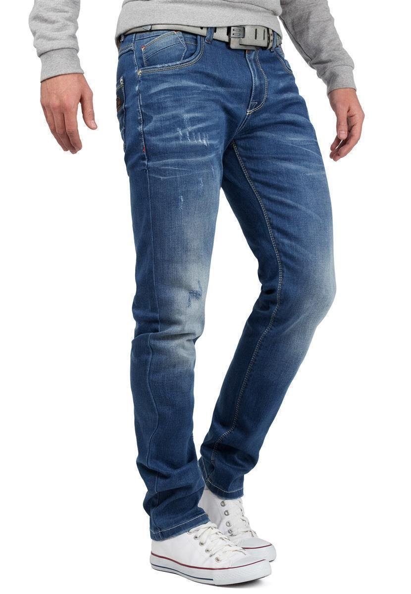 Cipo & Baxx 5-Pocket-Jeans Hose BA-CD386 Stonewashed Effekt Logo mit Verzierung