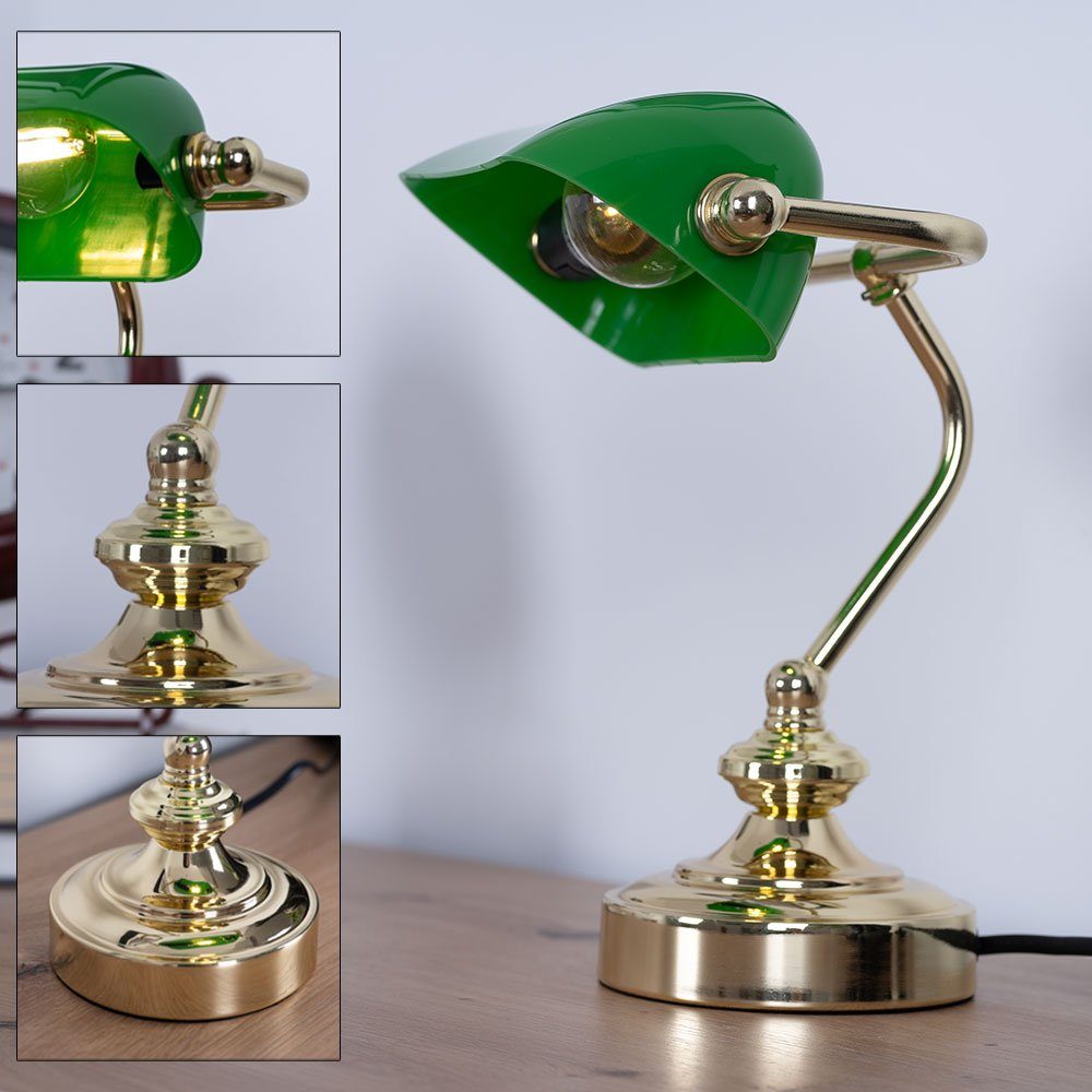 E14 grün Messing Schreibtischlampe, nicht Bankerleuchte Tischleuchte Globo beweglich inklusive, Leuchtmittel