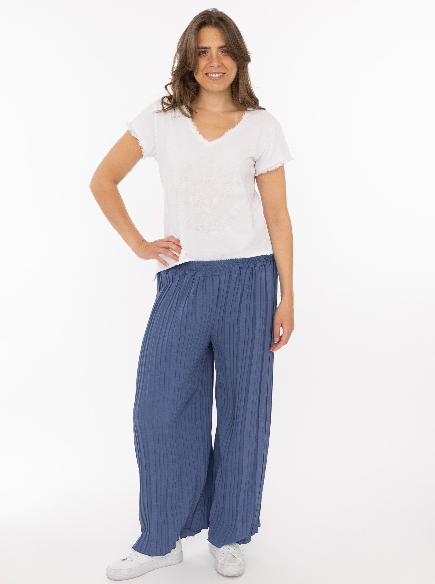 Zwillingsherz Stoffhose "Summer" Plissee-Struktur, lockerer Sitz, elastischer Bund